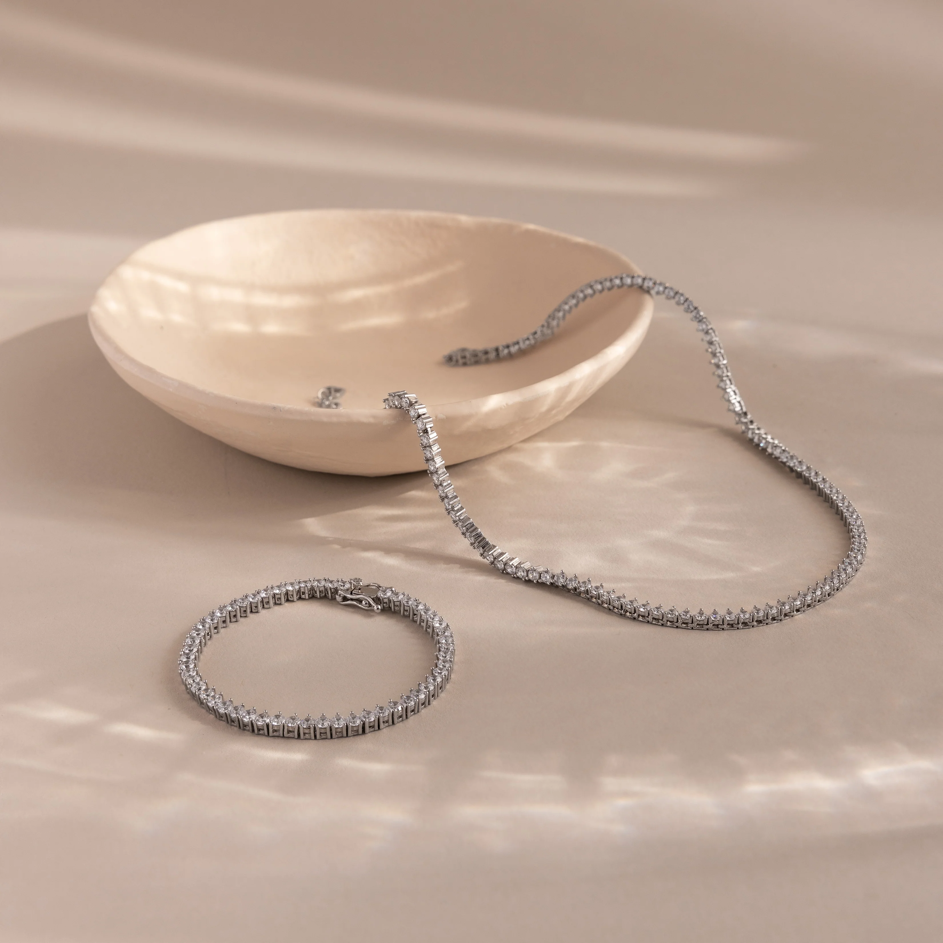 3-Prong Diamond Tennis Necklace & Bracelet Set in Silver - Image 6