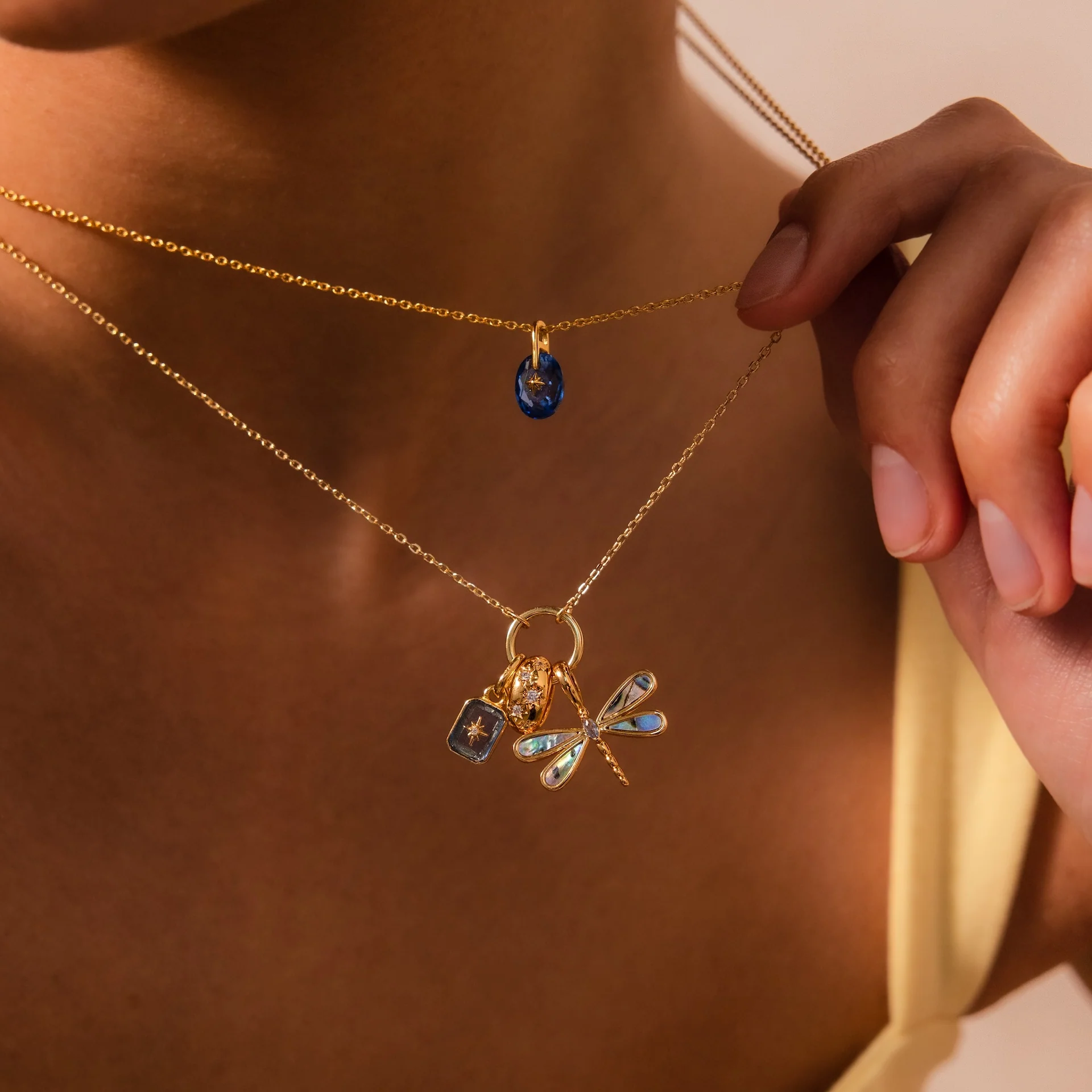 Abalone Dragonfly Charm in 18K Gold - Image 4
