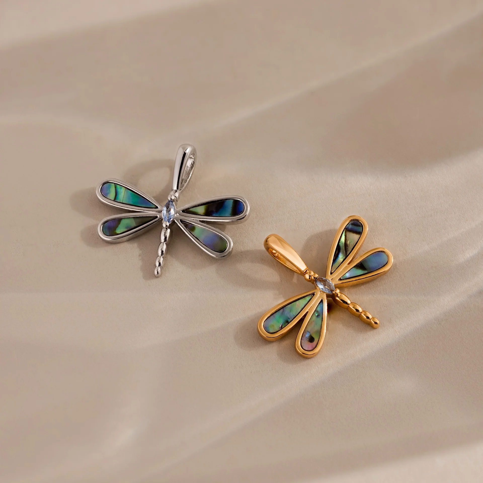 Abalone Dragonfly Charm in Silver - Image 5