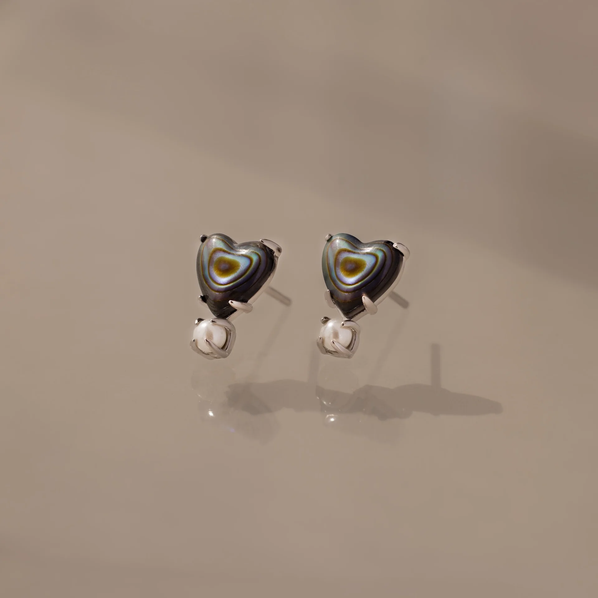 Abalone Pearl Heart Studs - Image 2