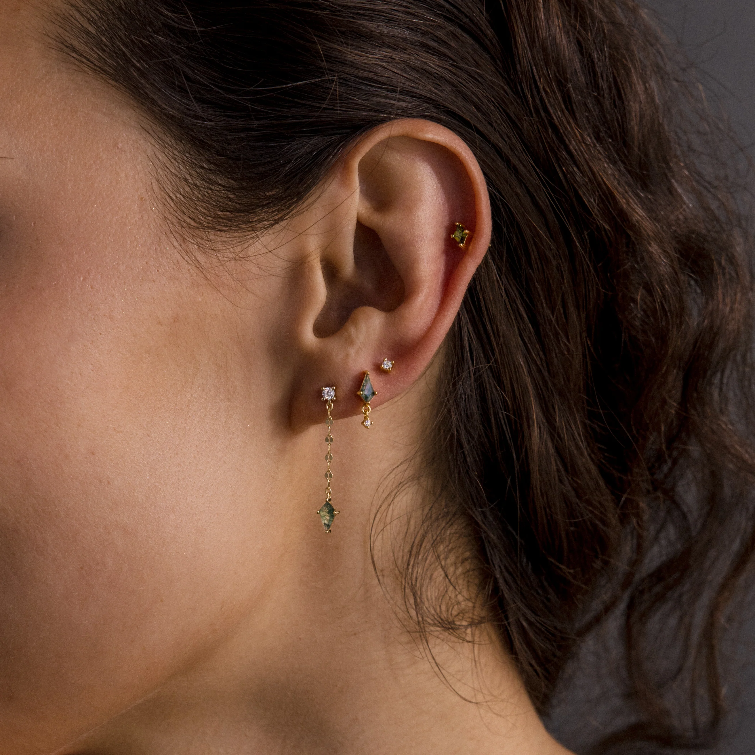 Agate Diamond Dangle Earrings in 18K Gold - Image 6