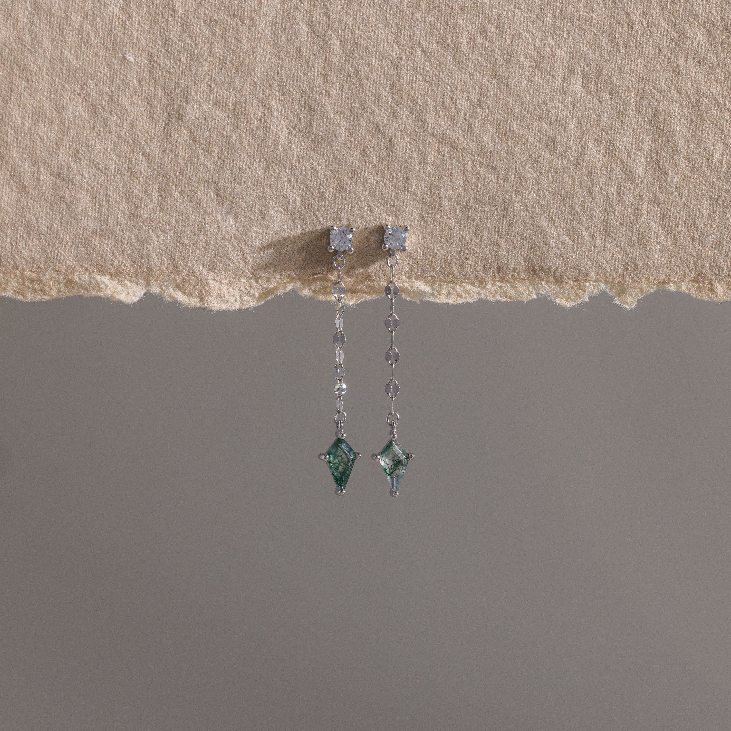 Agate Diamond Dangle Earrings in Silver - Image 5