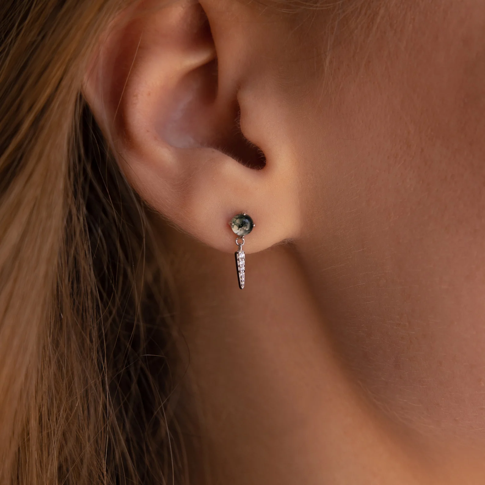 Agate Diamond Drop Earrings - Image 4