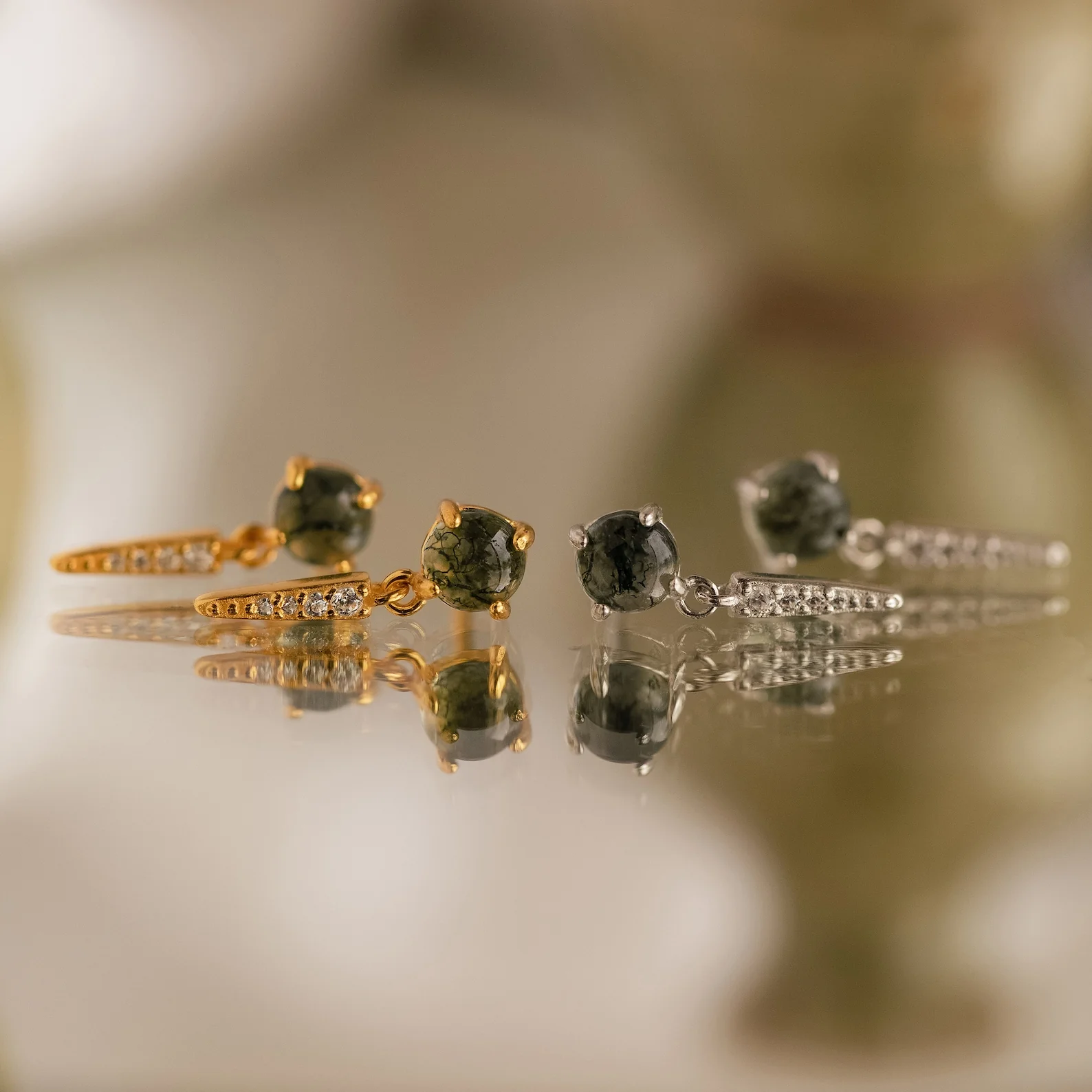 Agate Diamond Drop Earrings - Image 6