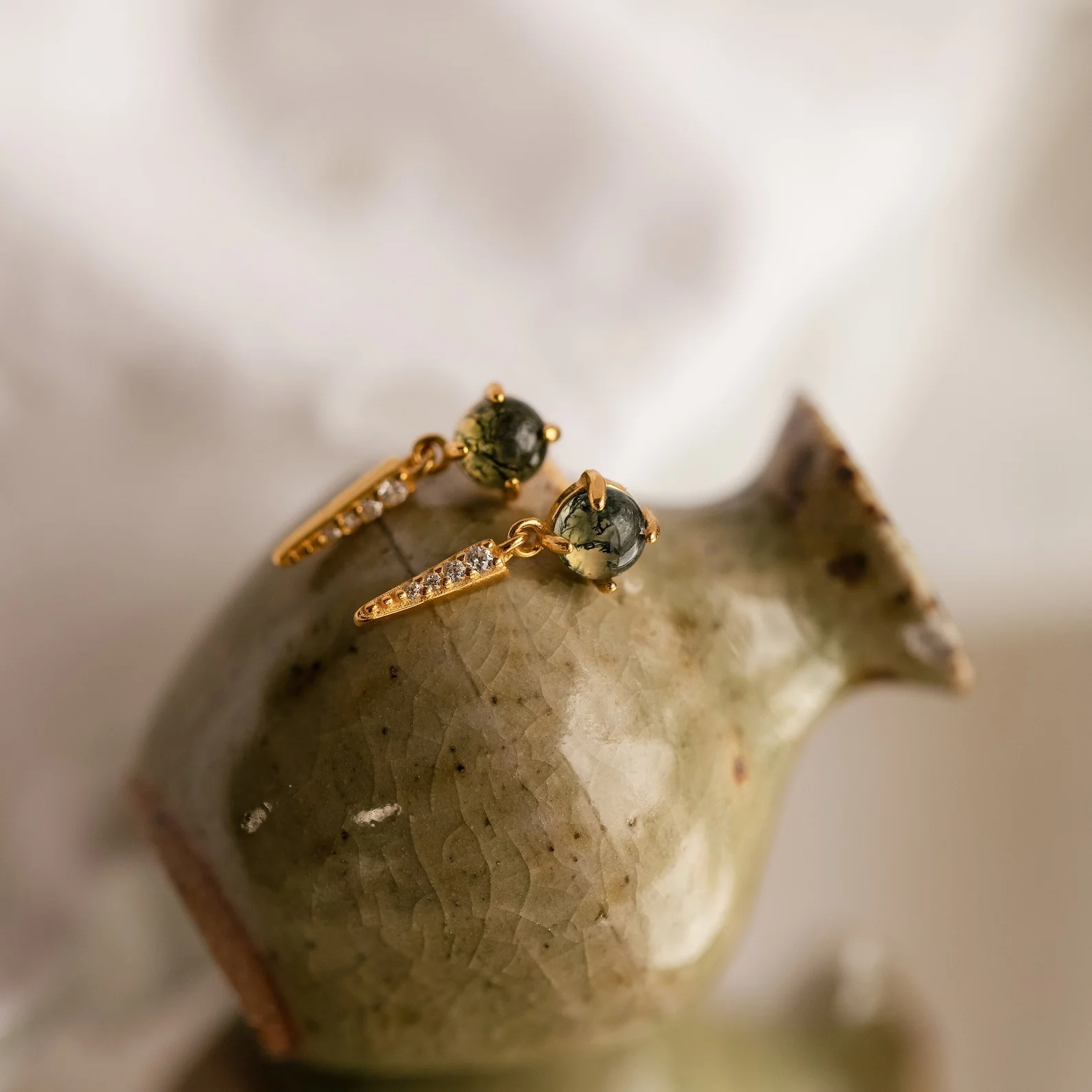 Agate Diamond Drop Earrings - Image 8