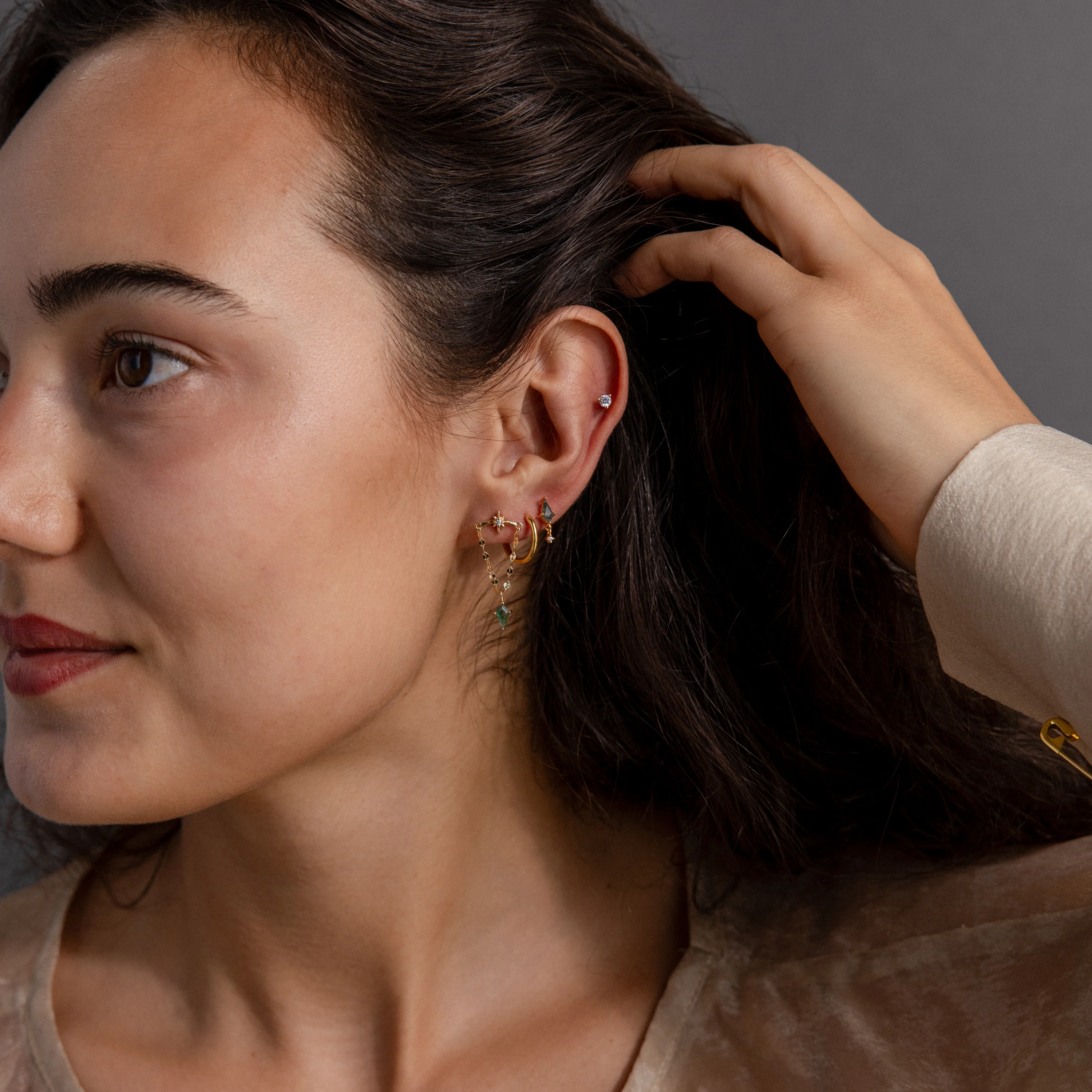 Agate Star Chain Earrings in 18K Gold - Image 8