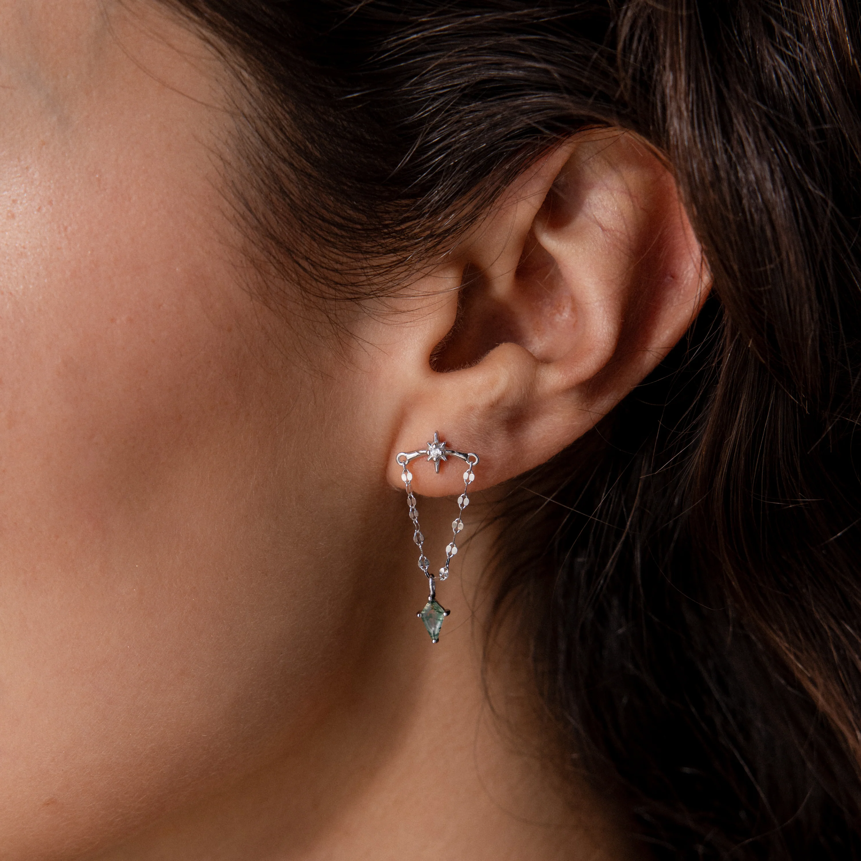 Agate Star Chain Earrings in Silver - Image 2