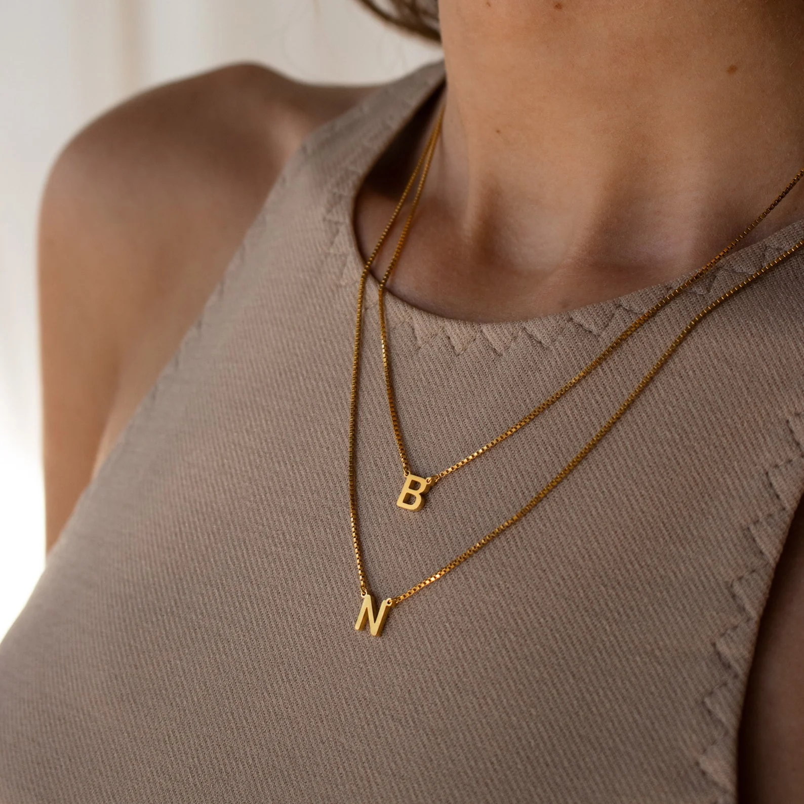 Alice Double Letter Necklace in Box Chain - Image 3