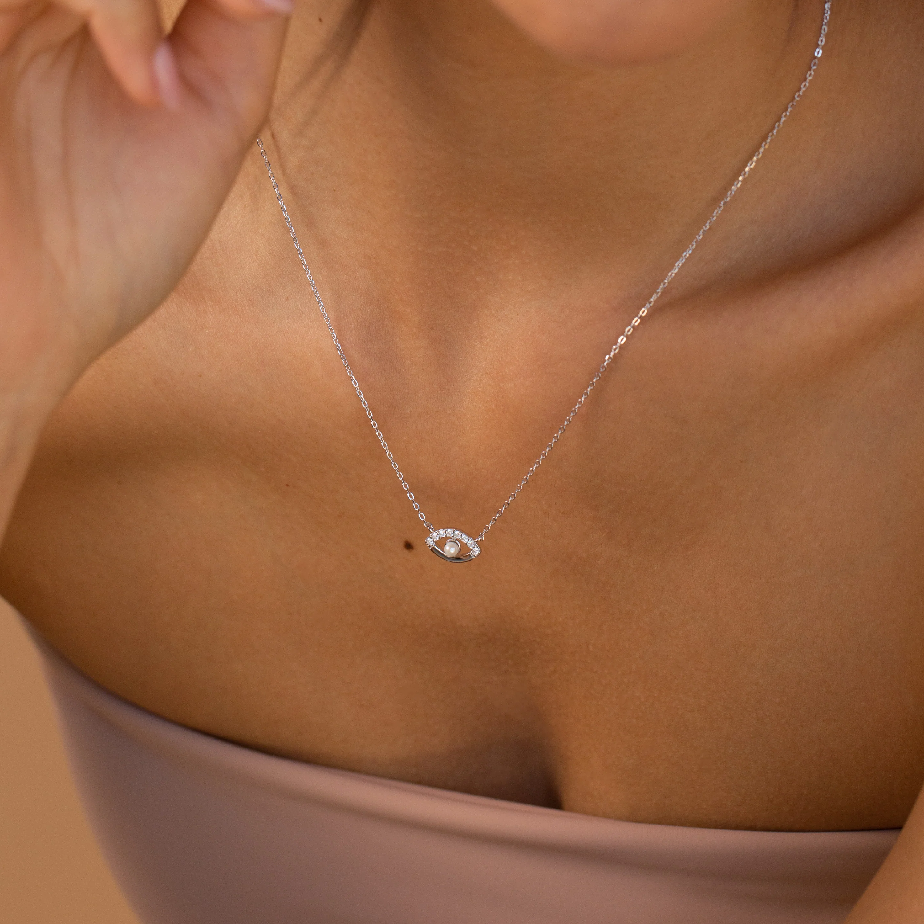 Amaryllis Pave Evil Eye Necklace in Silver - Image 3