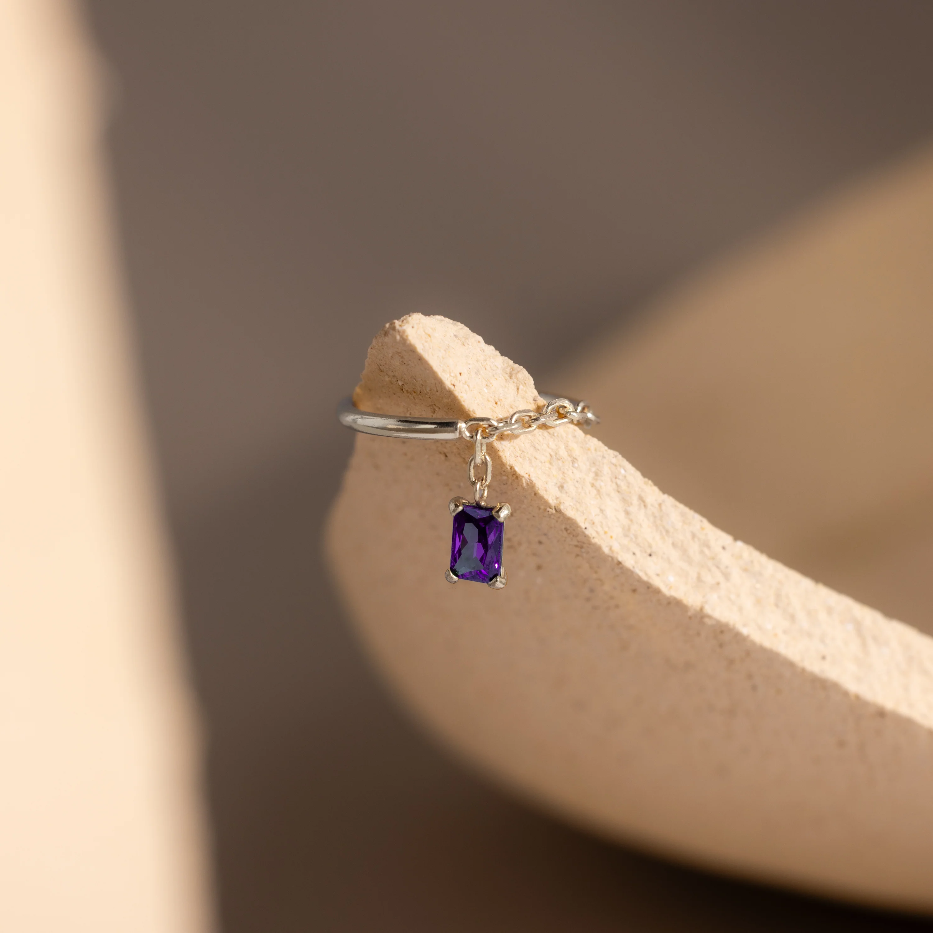 Amethyst Drop Chain Ring - Image 3