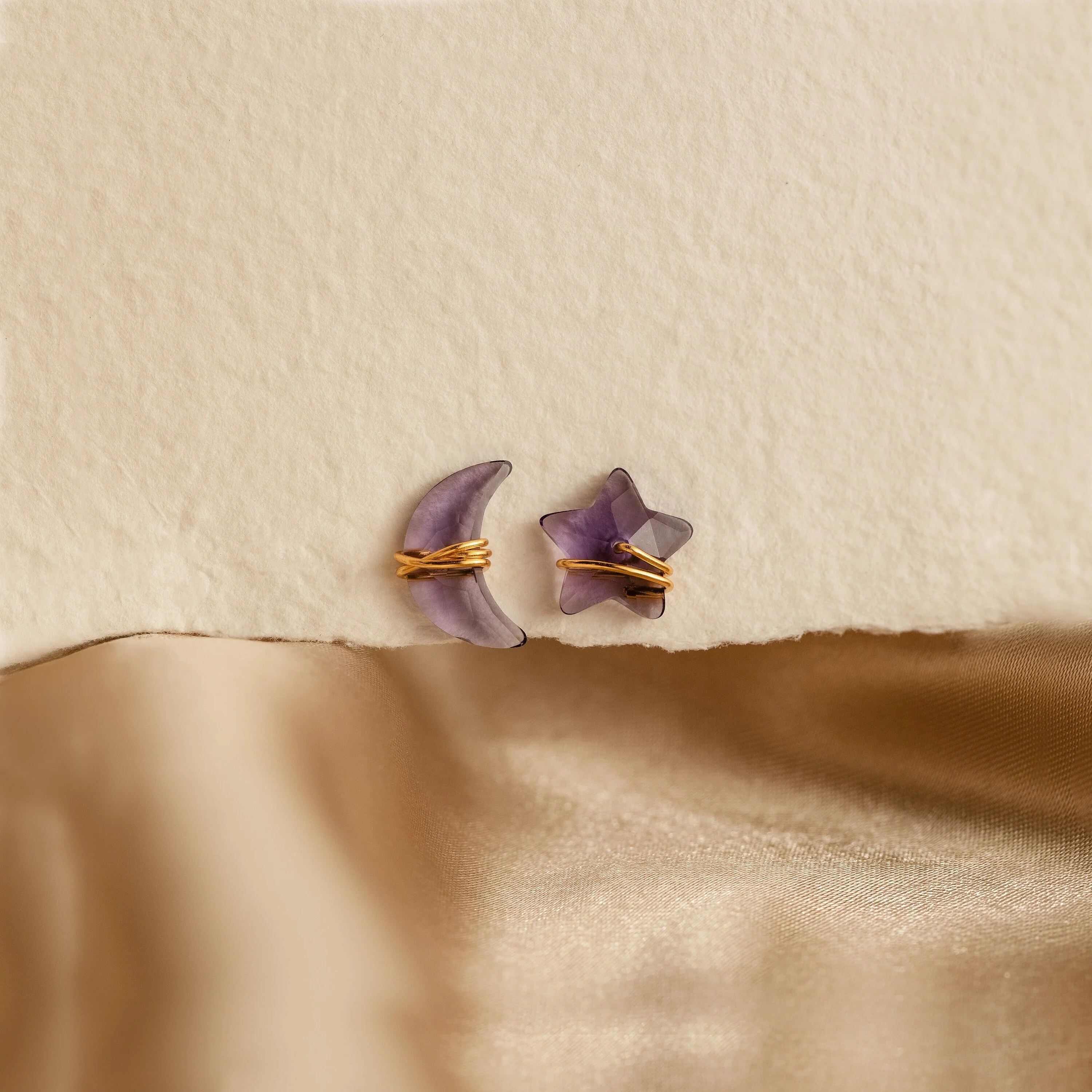 Amethyst Moon & Star Studs - Image 3