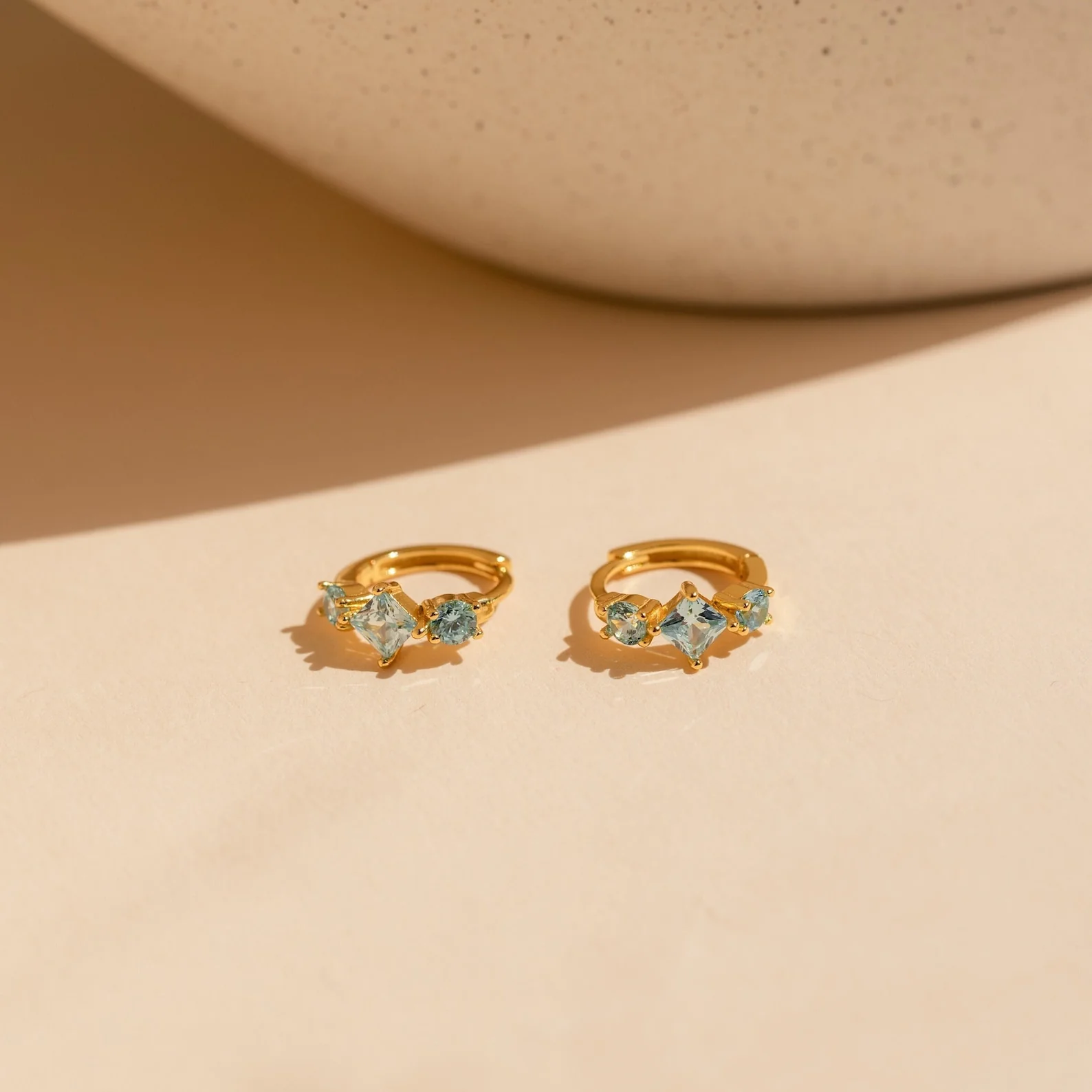 Aquamarine Diamond Huggies in 18K Gold - Image 6
