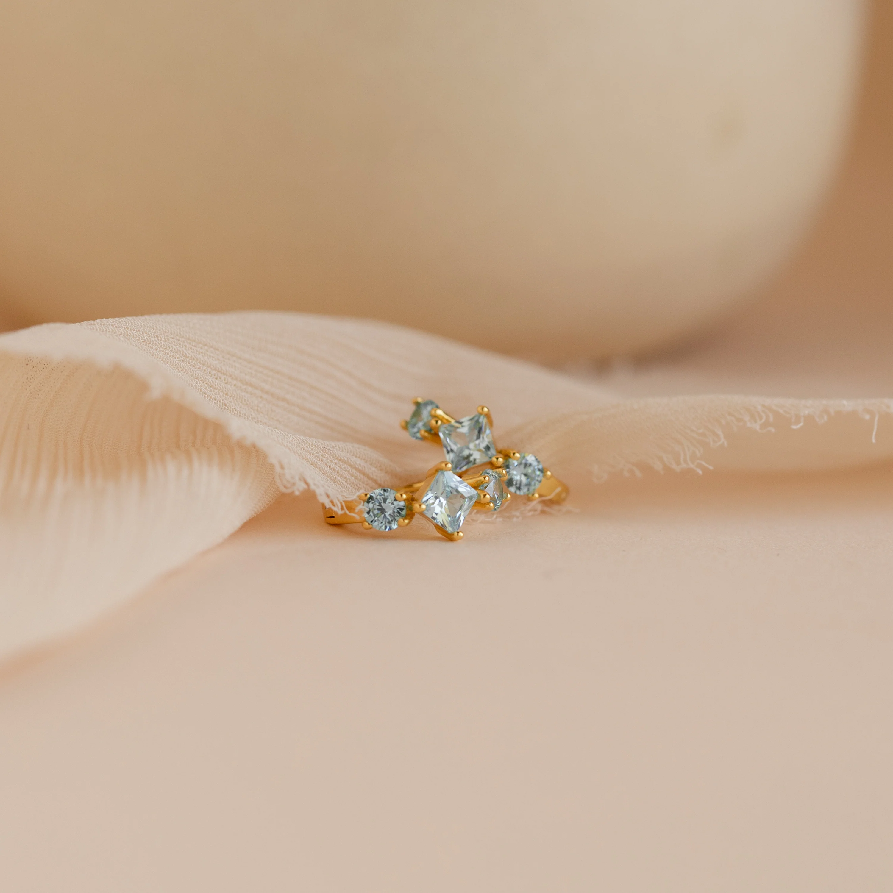 Aquamarine Diamond Huggies in 18K Gold - Image 8
