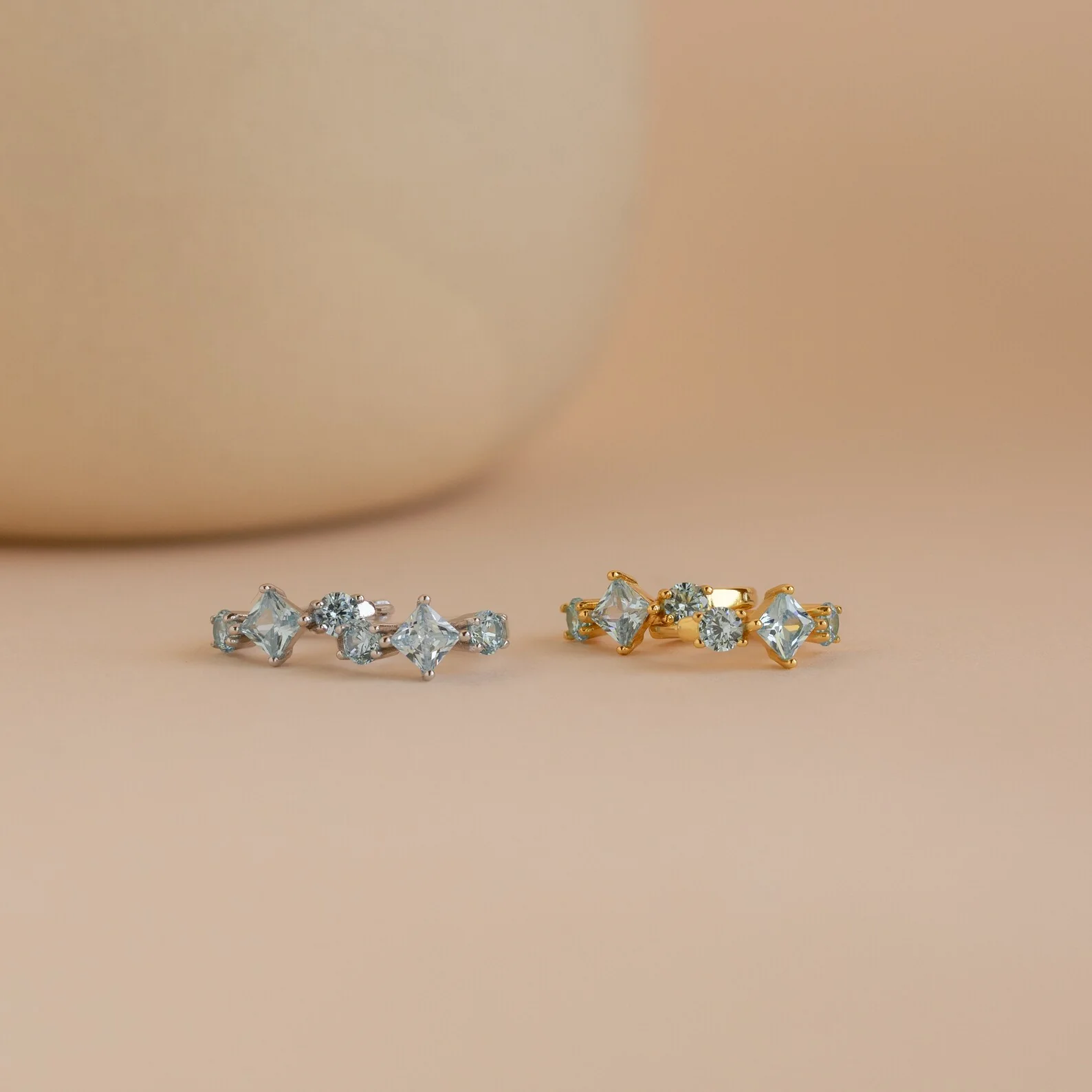 Aquamarine Diamond Huggies in Silver - Image 3