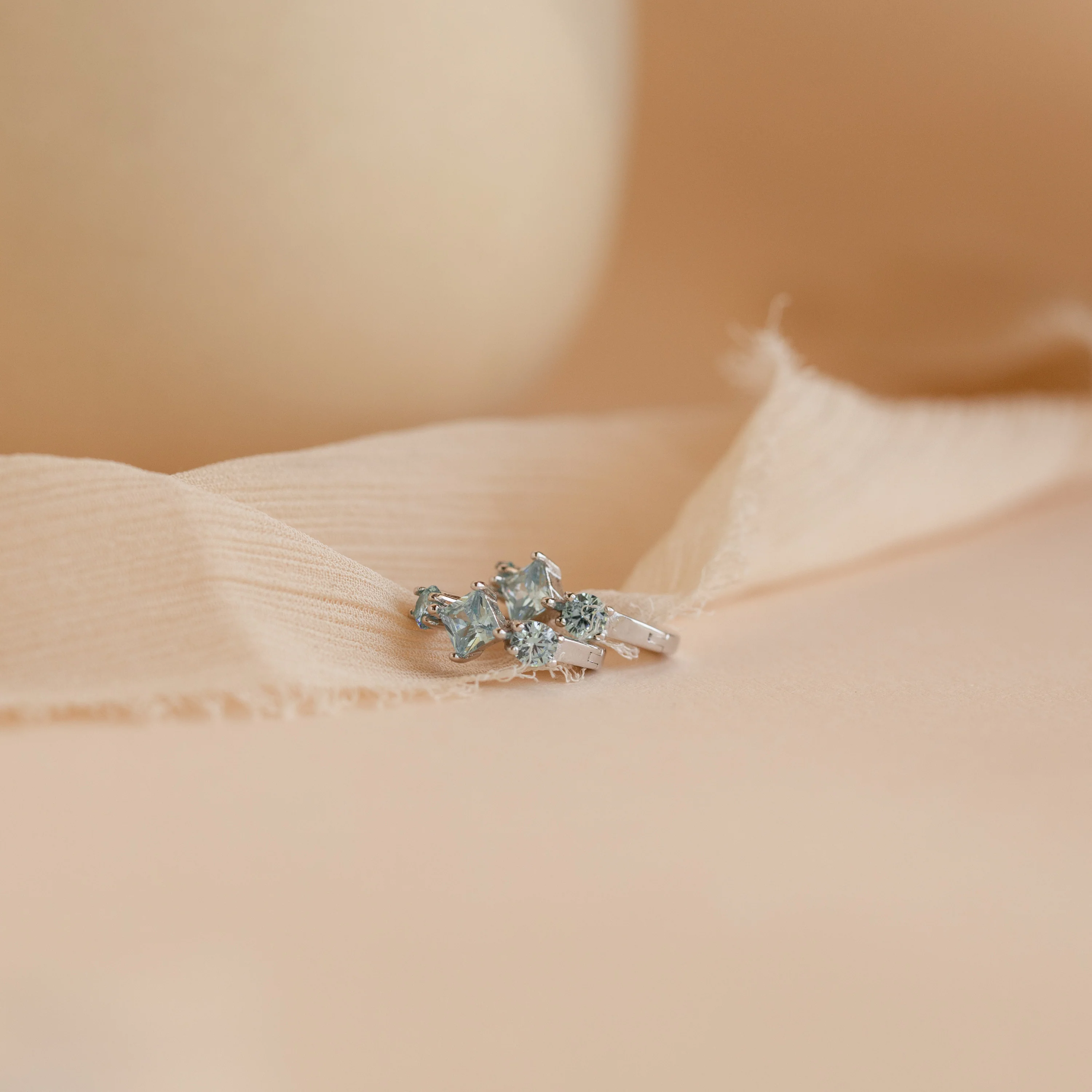Aquamarine Diamond Huggies in Silver - Image 5