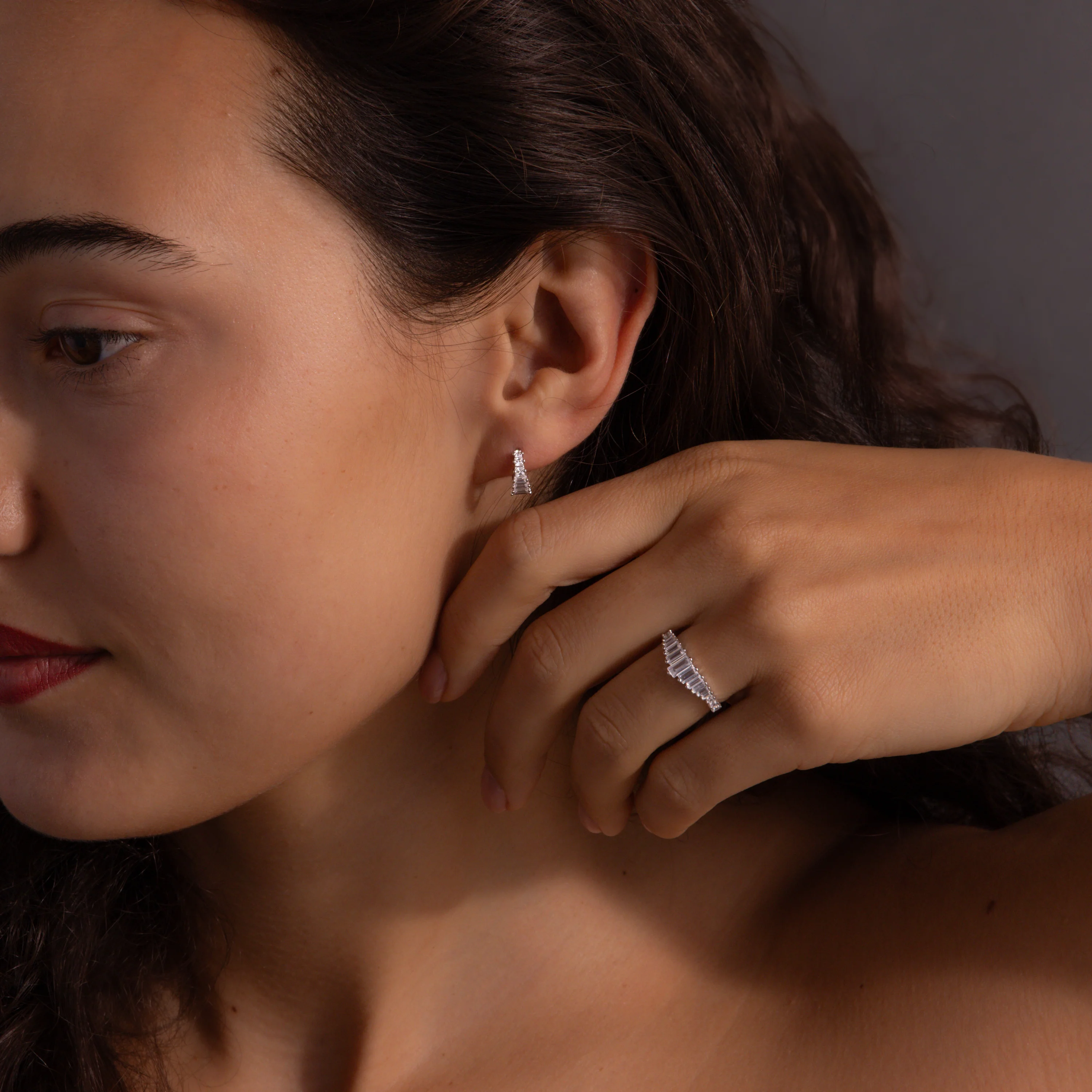 Art Deco Diamond Earrings & Ring Set in Silver - Image 2