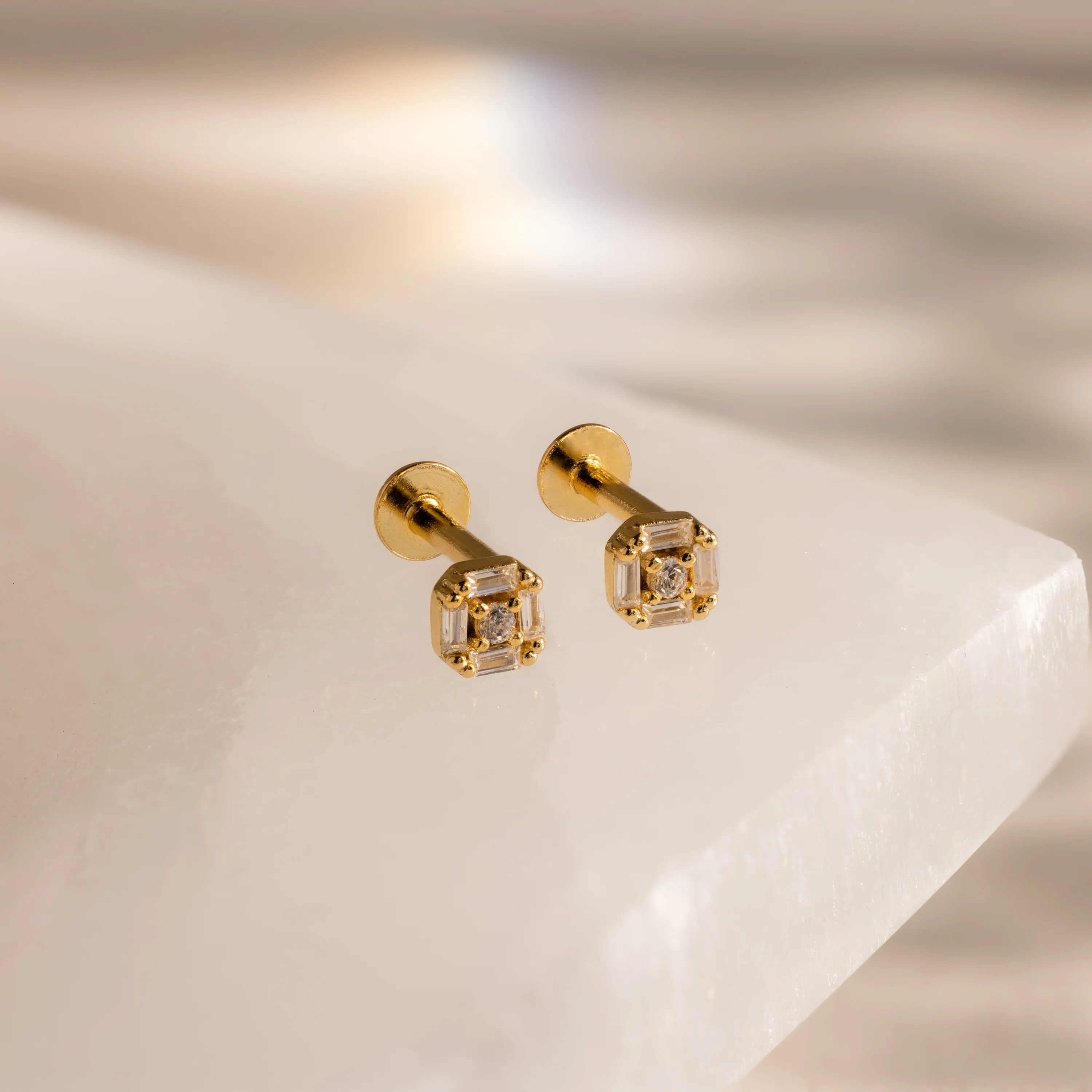 Art Deco Flatback Studs in 18K Gold