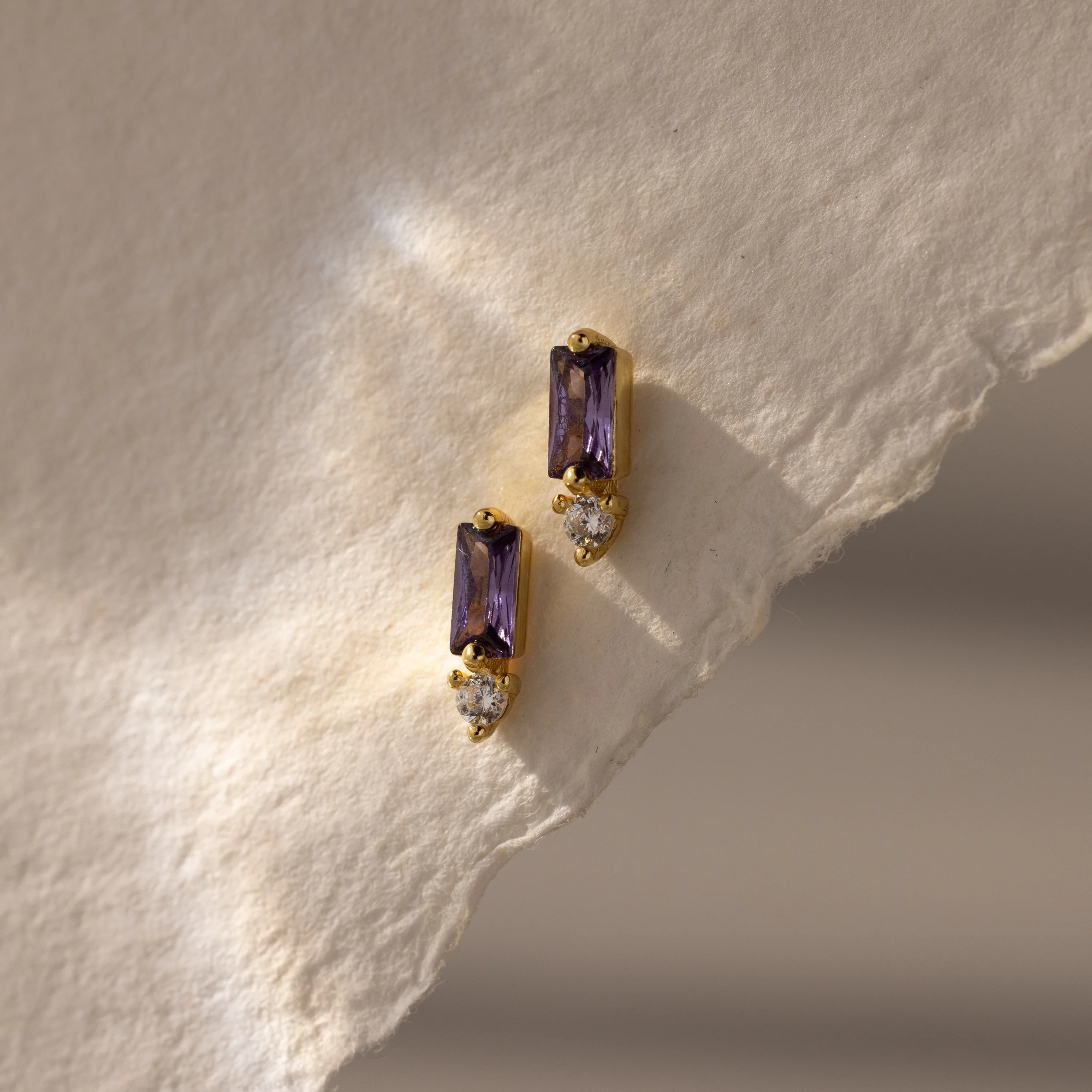 Baguette Amethyst Drop Studs