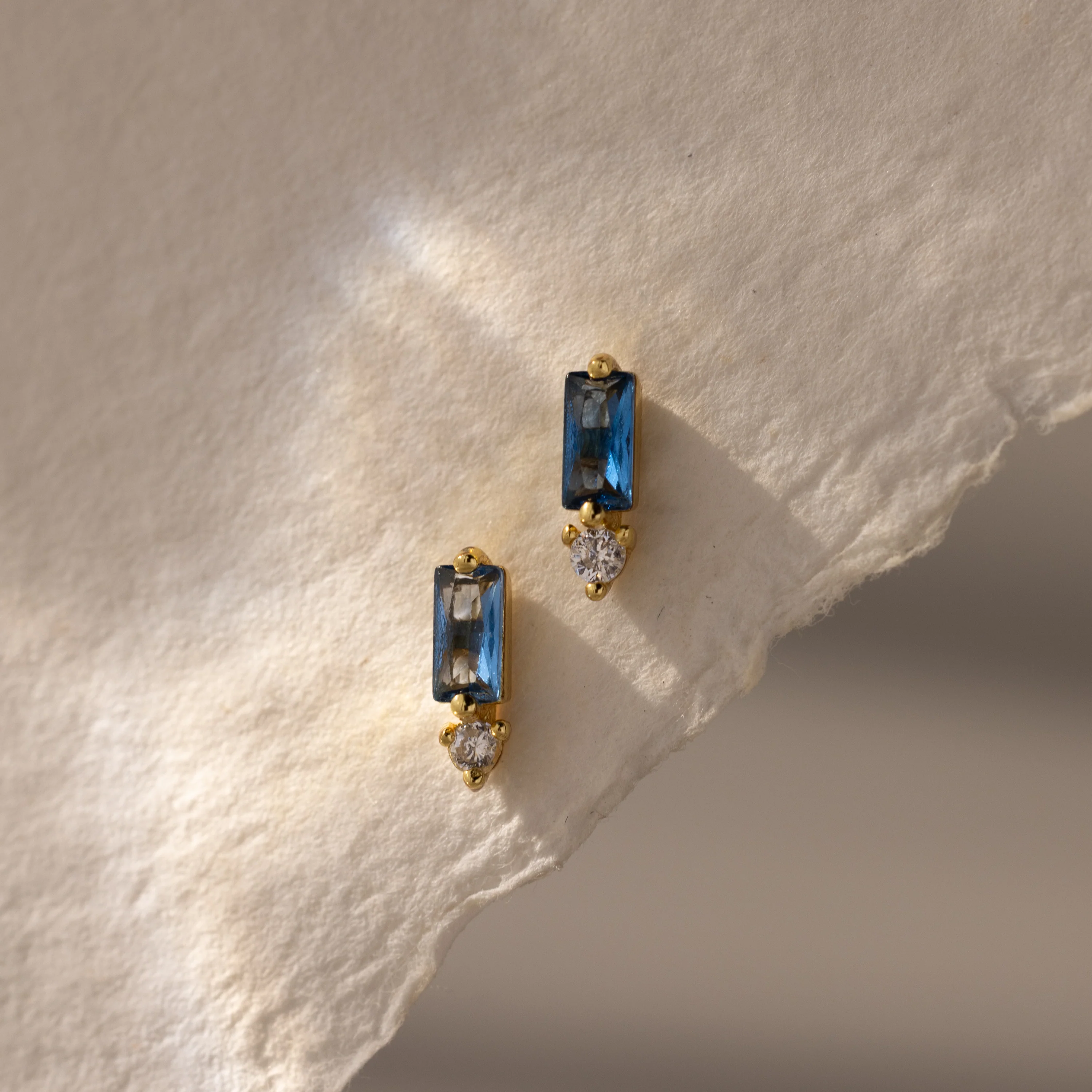 Baguette Blue Zircon Drop Studs