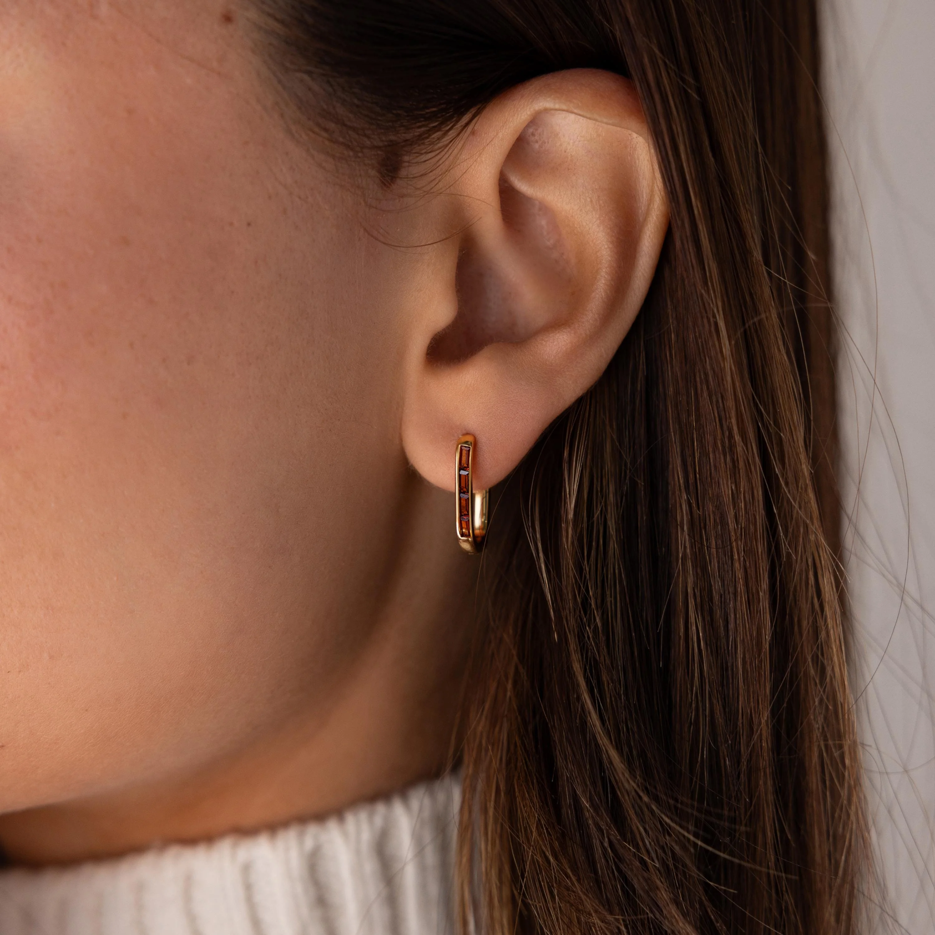 Baguette Birthstone Link Earrings - Image 2