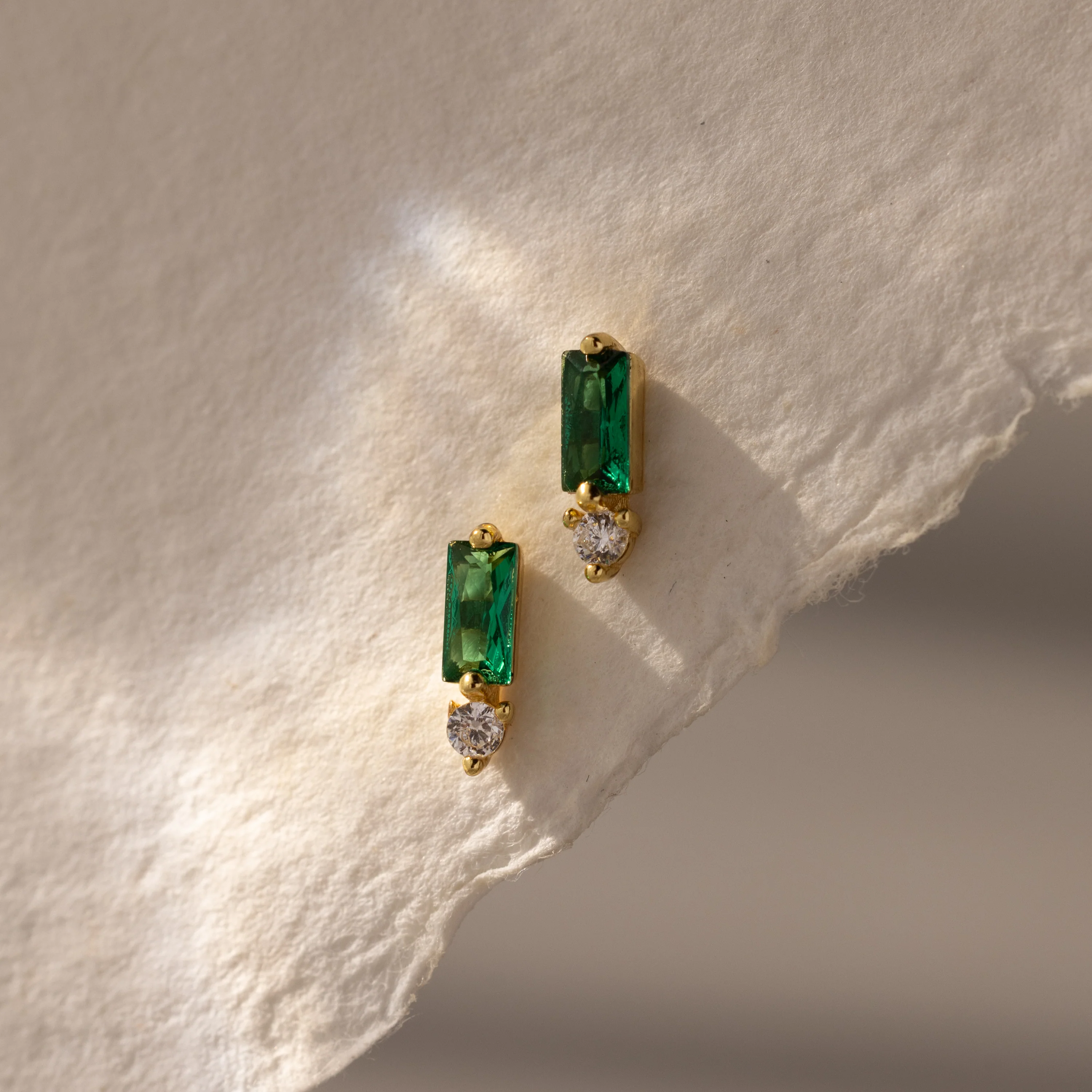 Baguette Emerald Drop Studs