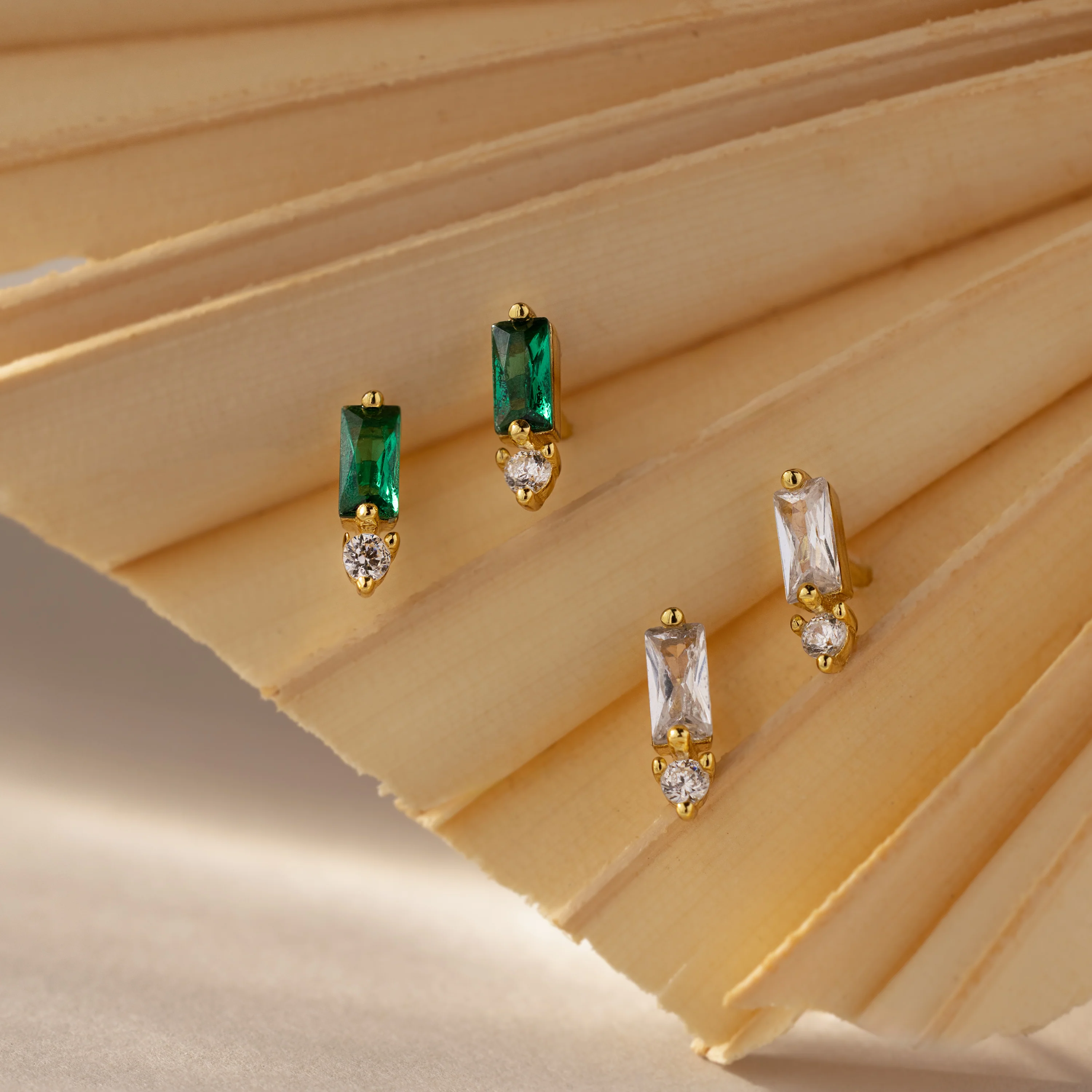 Baguette Emerald Drop Studs - Image 3