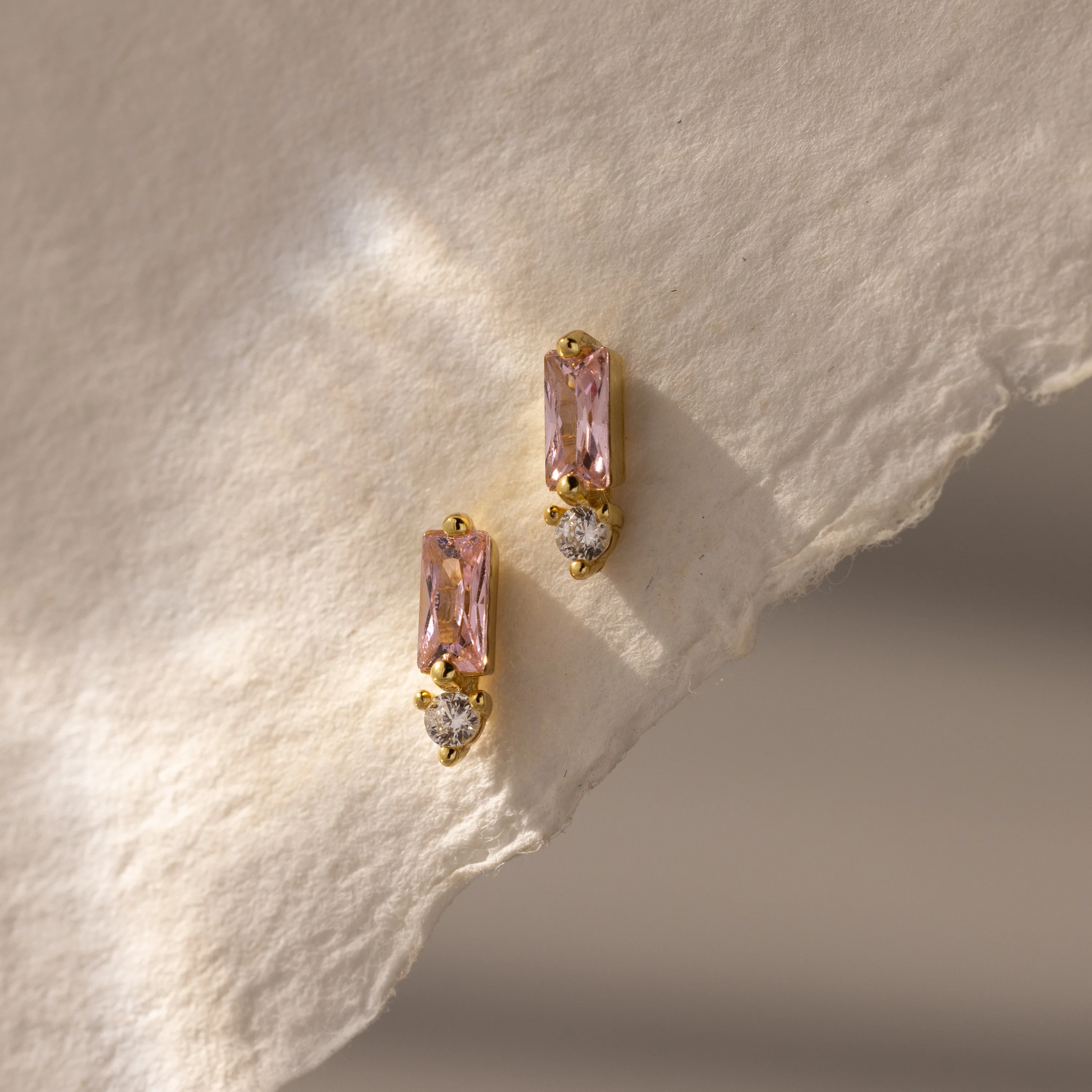 Baguette Pink Tourmaline Drop Studs