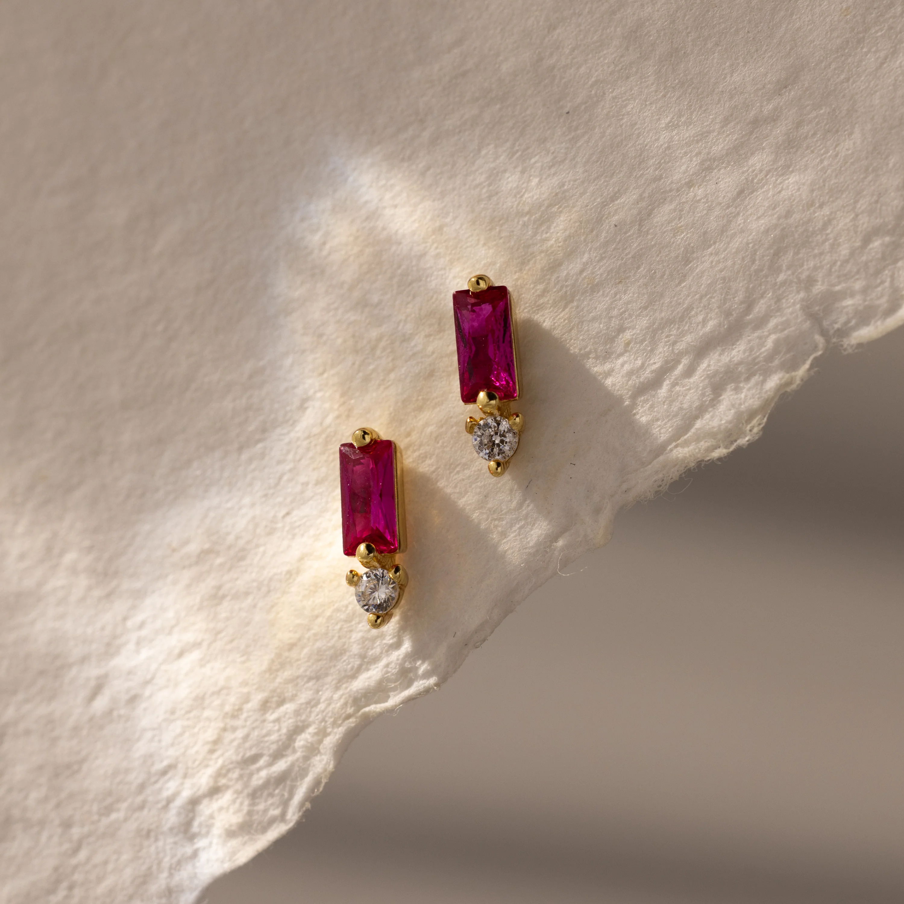 Baguette Ruby Drop Studs