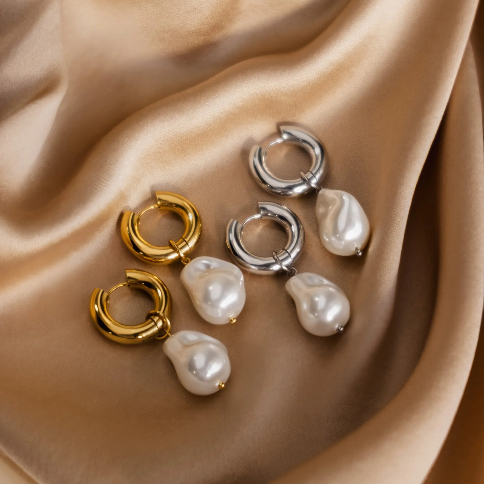 Baroque Pearl Drop Hoops - Image 3