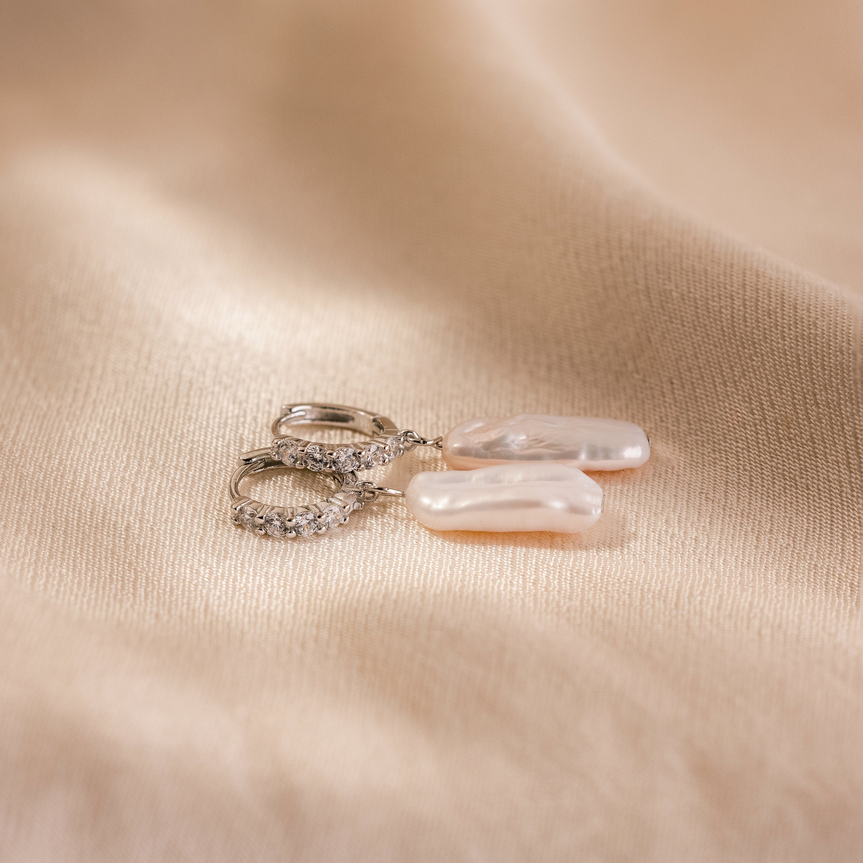 Baroque Pearl Pave Huggies - Image 5