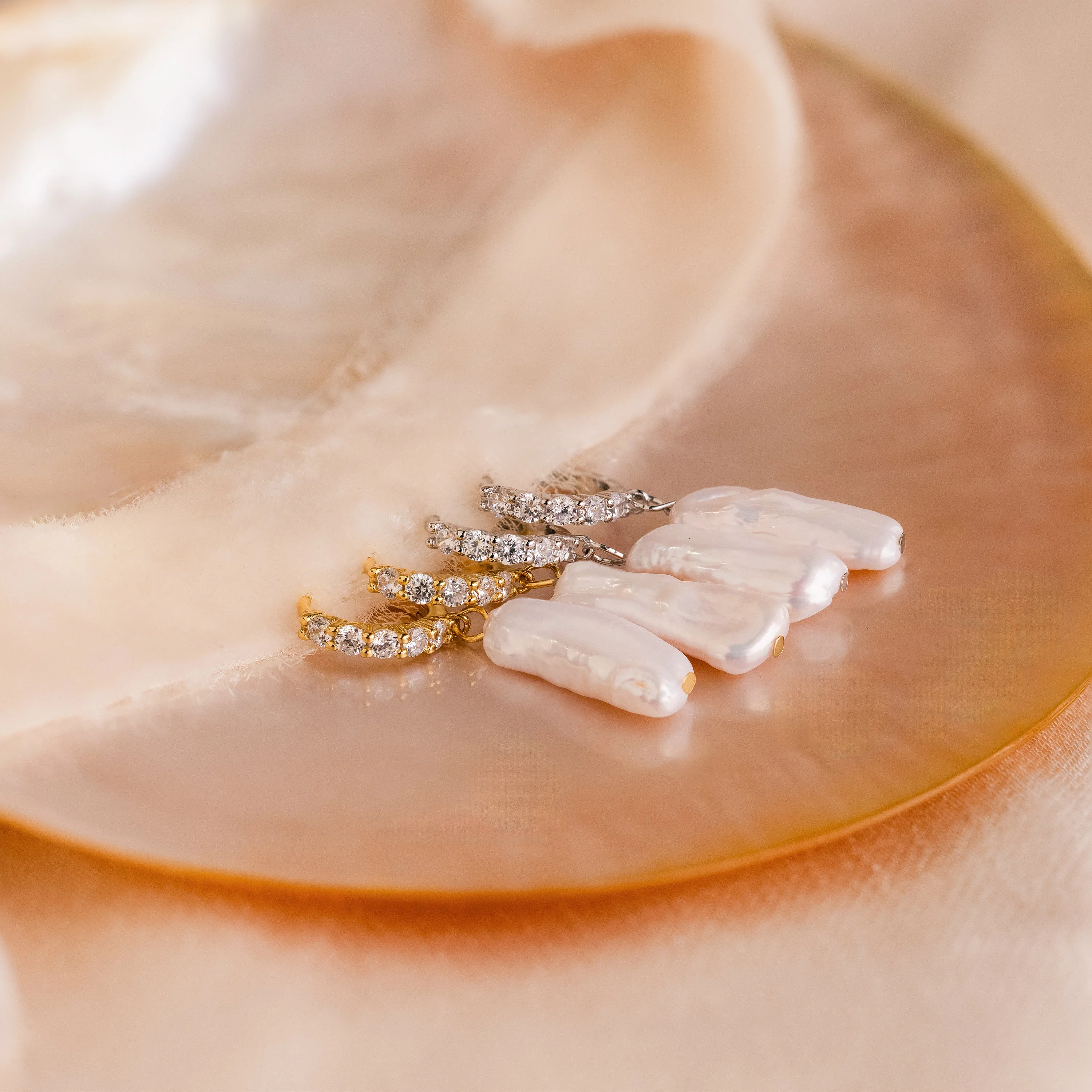 Baroque Pearl Pave Huggies - Image 7