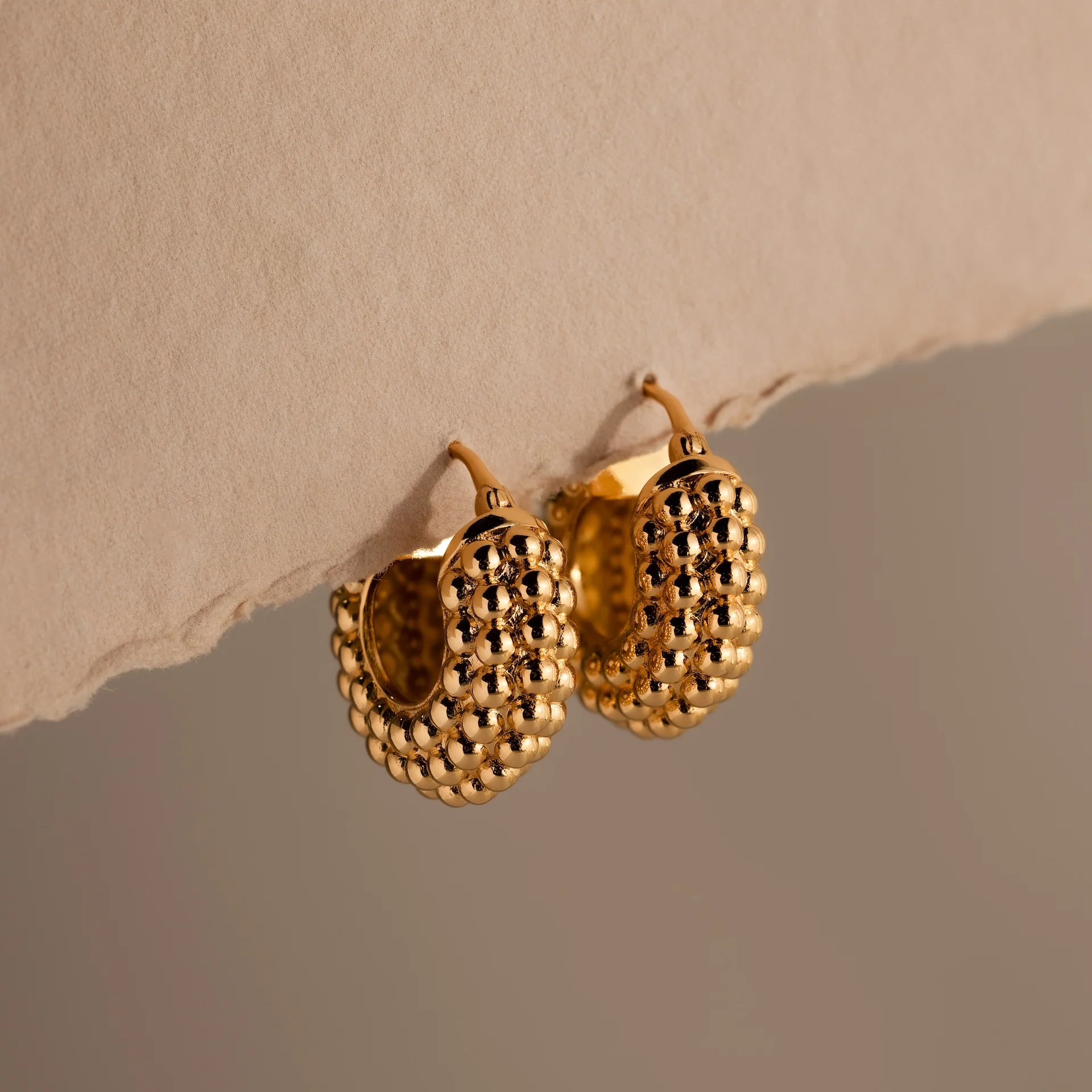 Beaded Dome Hoops in 18K Gold