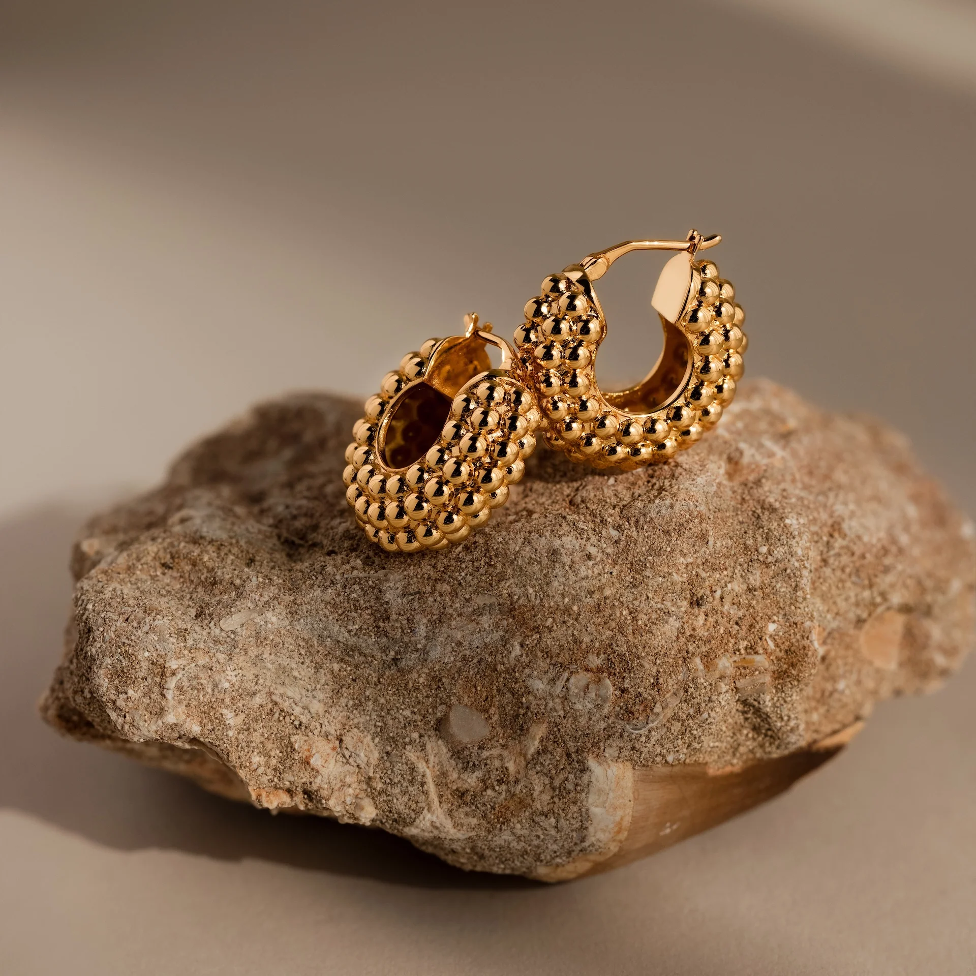 Beaded Dome Hoops in 18K Gold - Image 3
