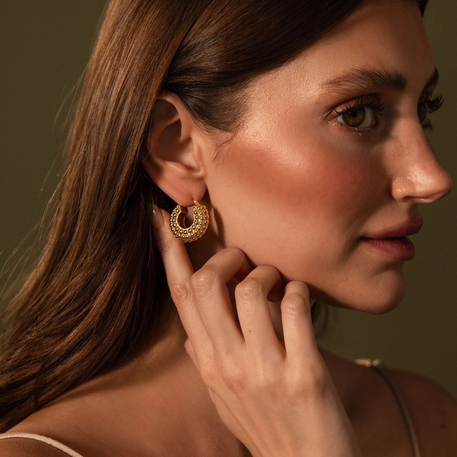 Beaded Dome Hoops in 18K Gold - Image 4