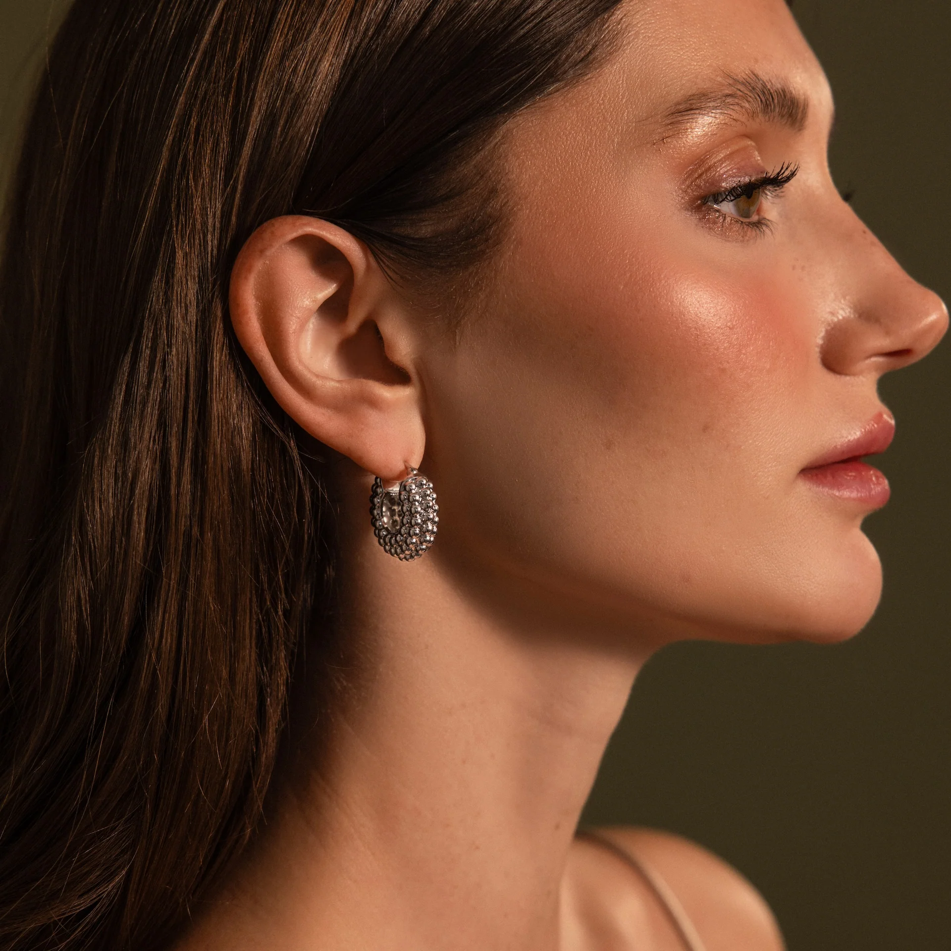 Beaded Dome Hoops in Silver - Image 6