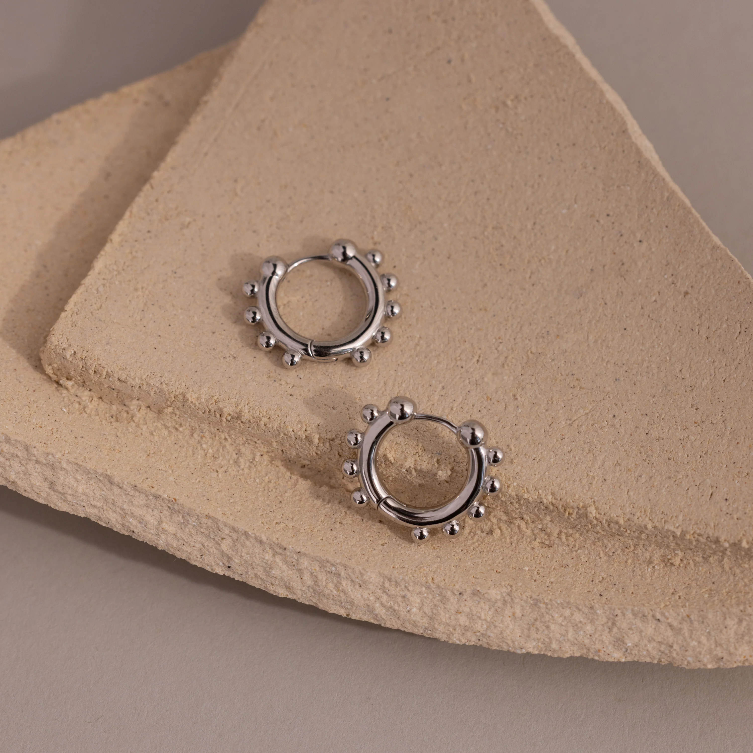 Beaded Hoops in Silver