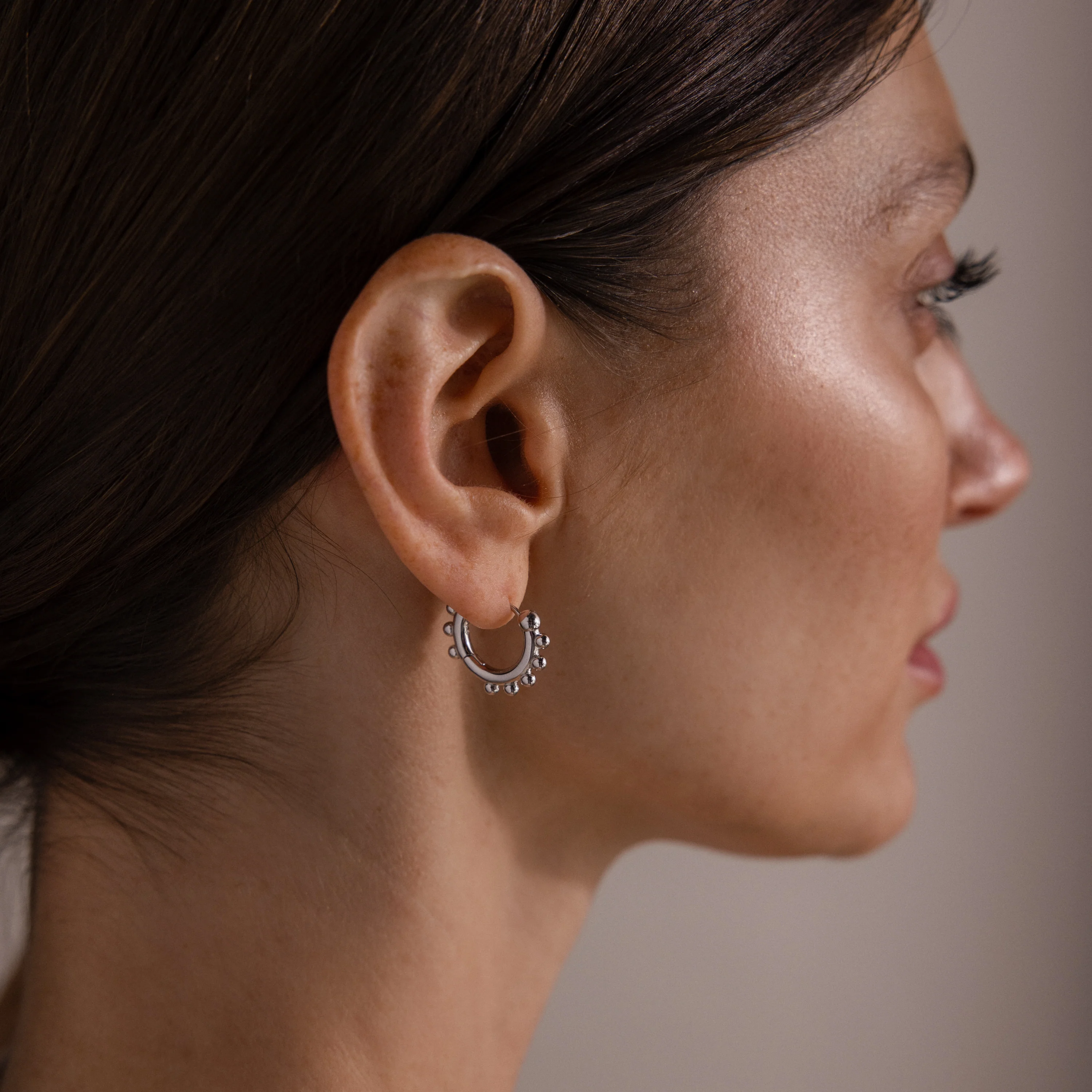 Beaded Hoops in Silver - Image 2