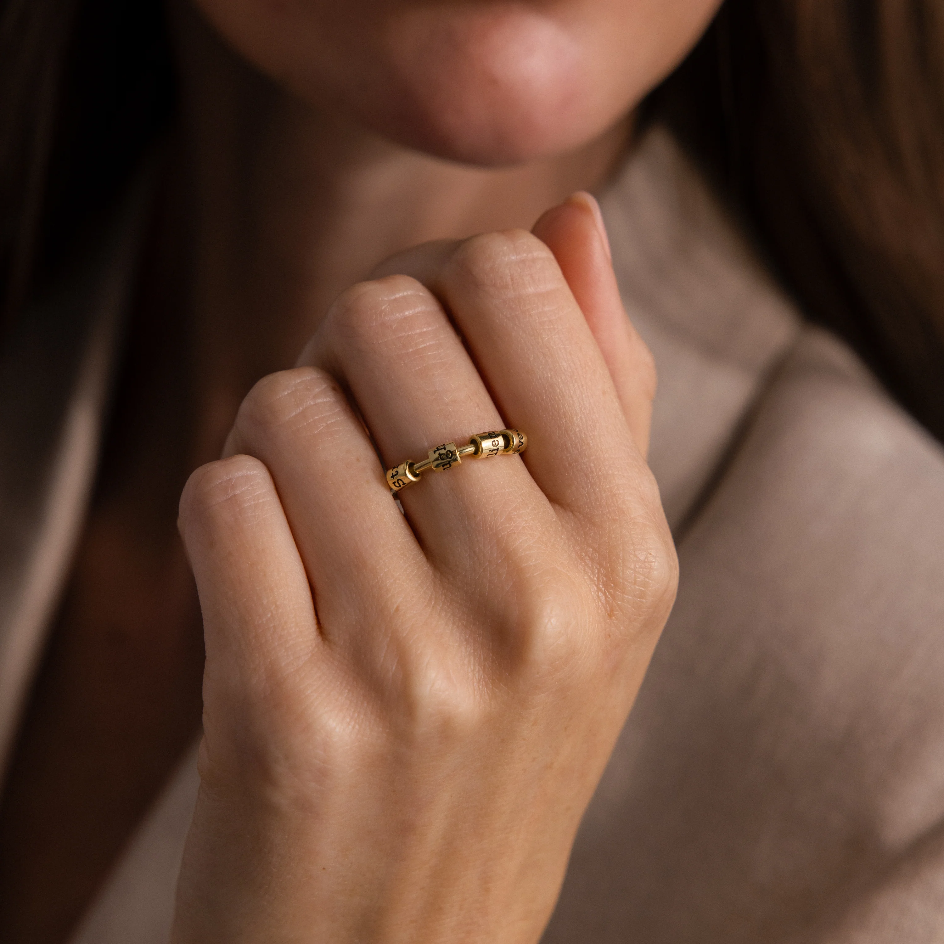 Beaded Multiple Name Ring in 18K Gold - Image 2