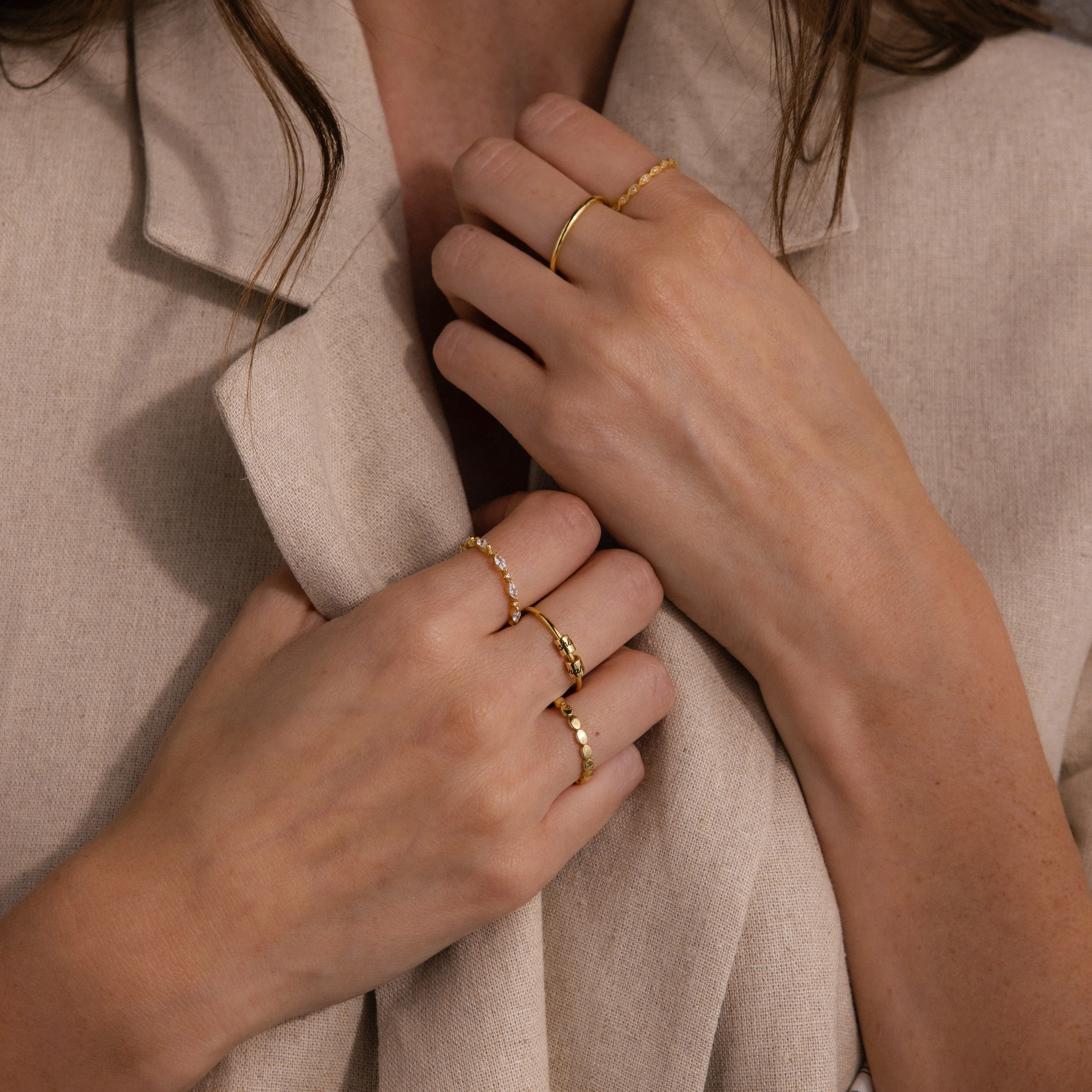 Beaded Multiple Name Ring in 18K Gold - Image 4