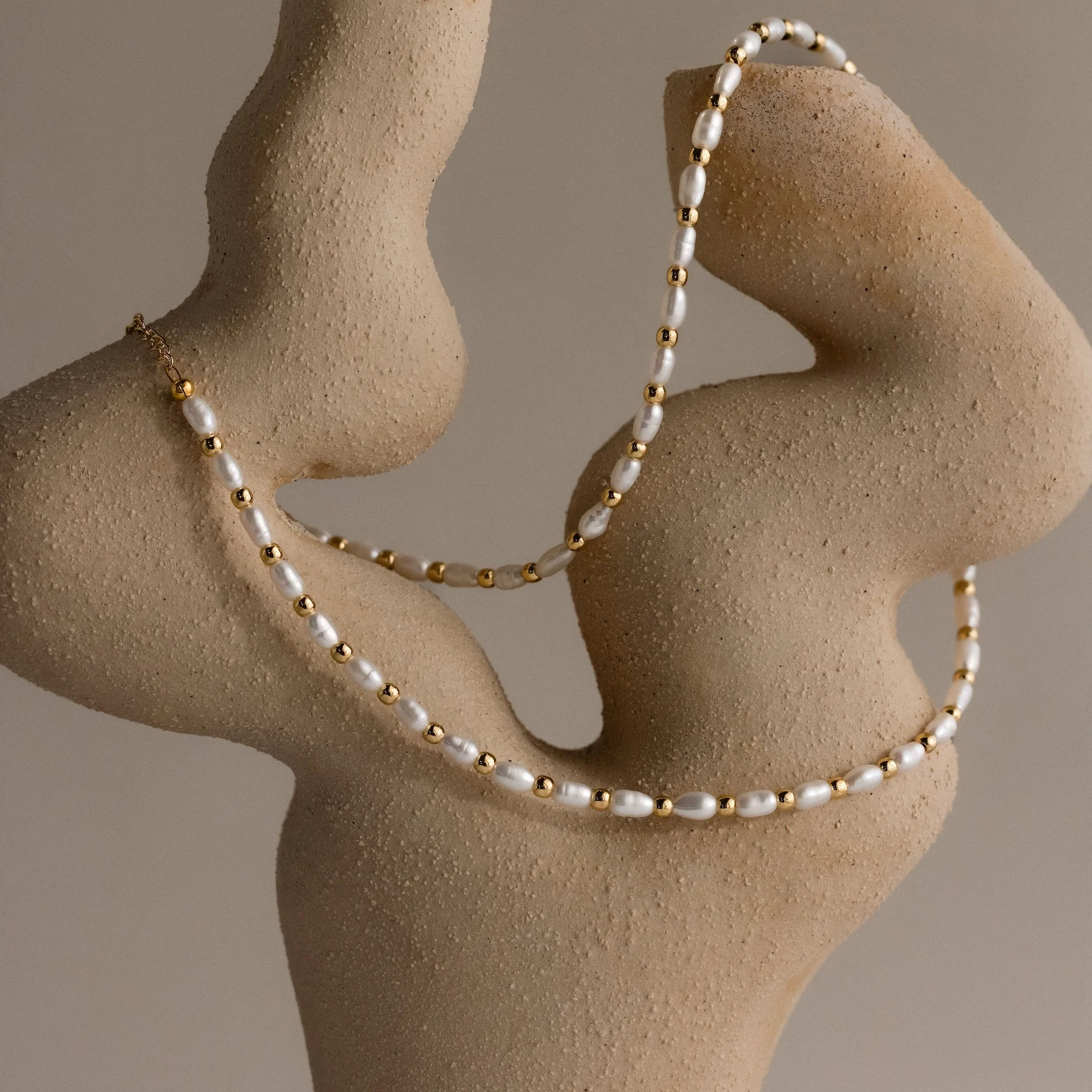 Beaded Pearl Necklace in 18K Gold - Image 3
