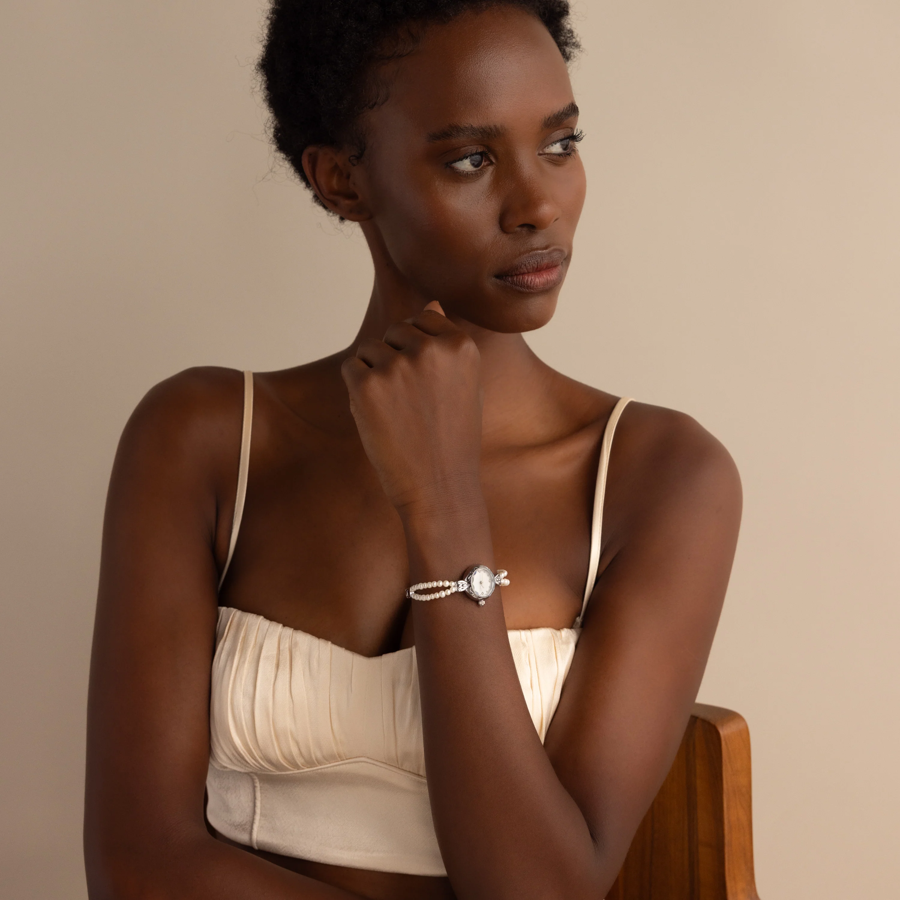 Beaded Pearl Timepiece in Silver - Image 4