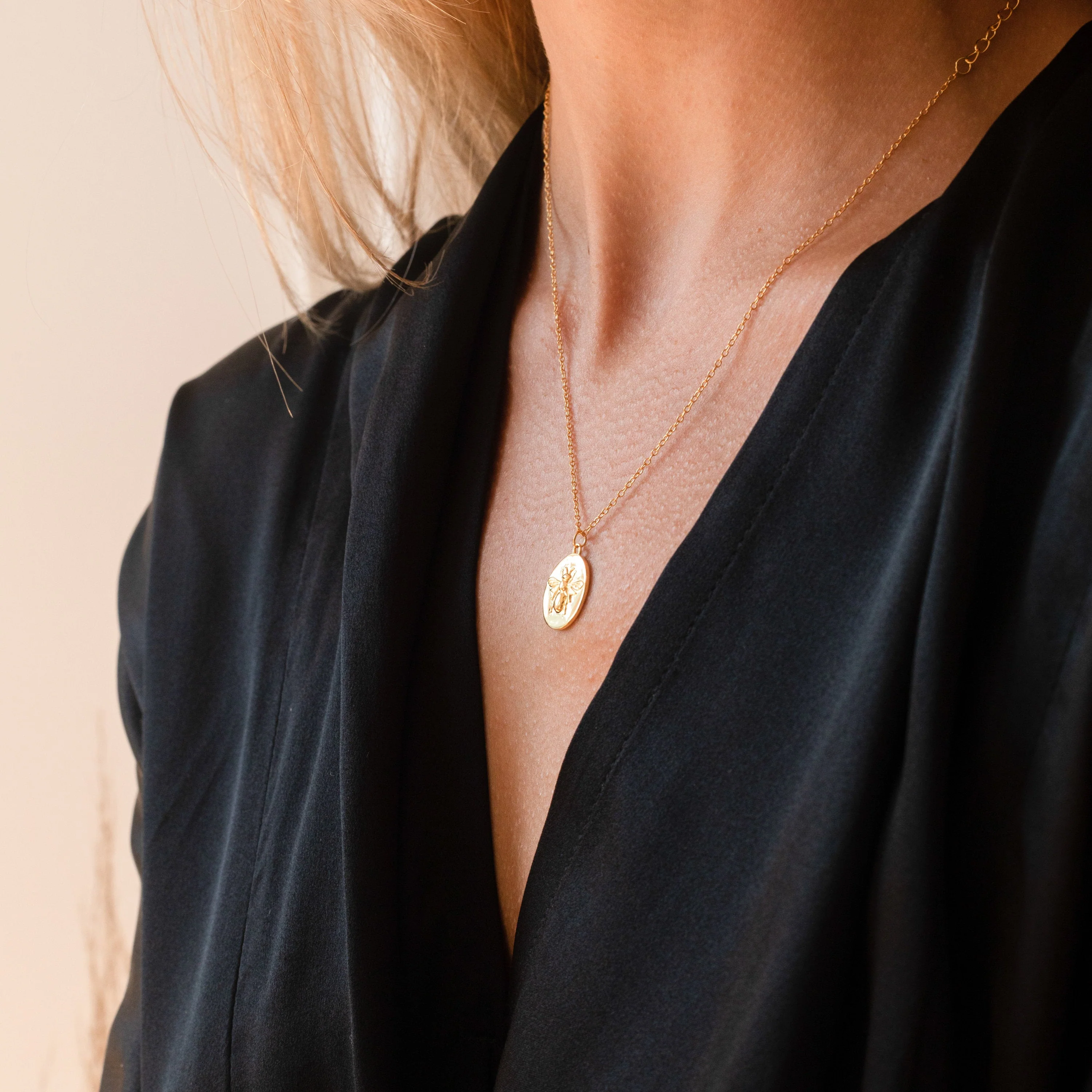 Bee Coin Necklace in 18K Gold - Image 4