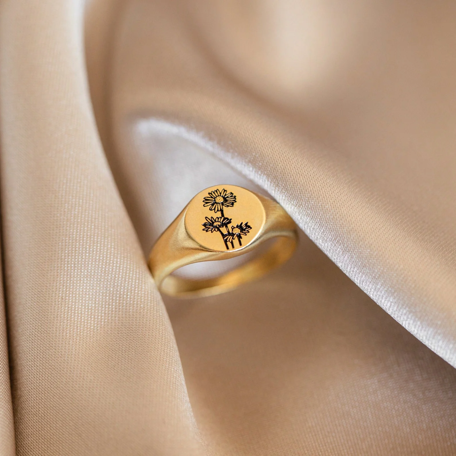 Birth Flower Signet Ring - Image 5
