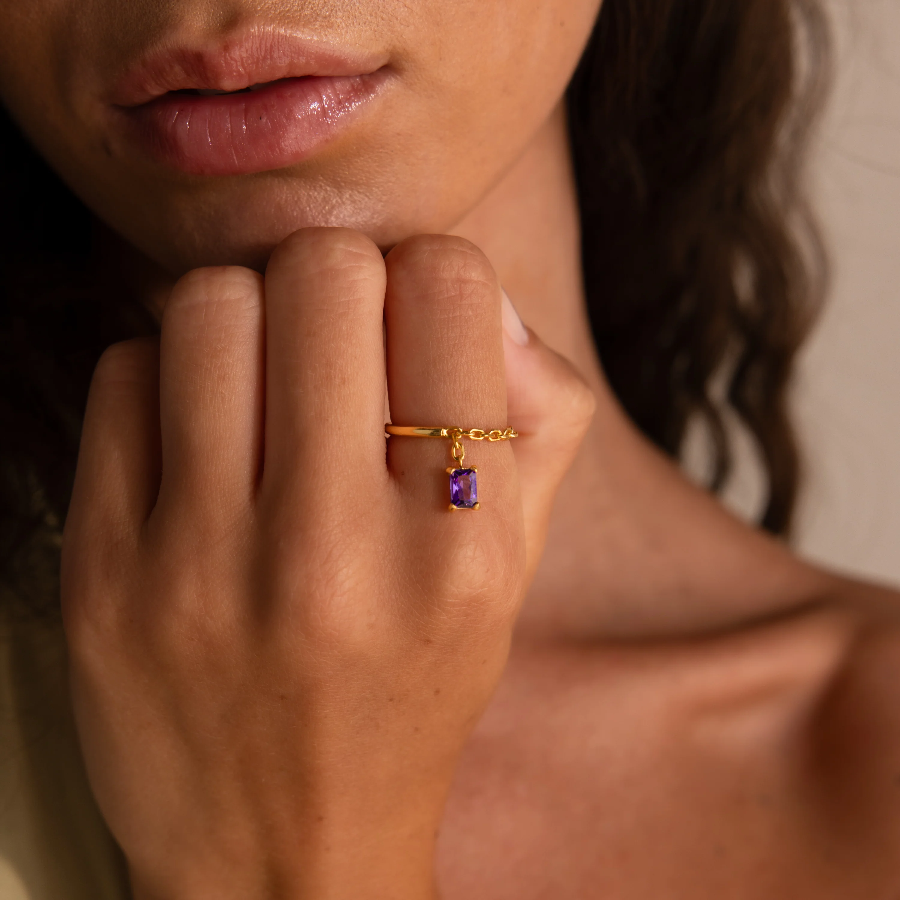 Birthstone Drop Chain Ring - Image 3