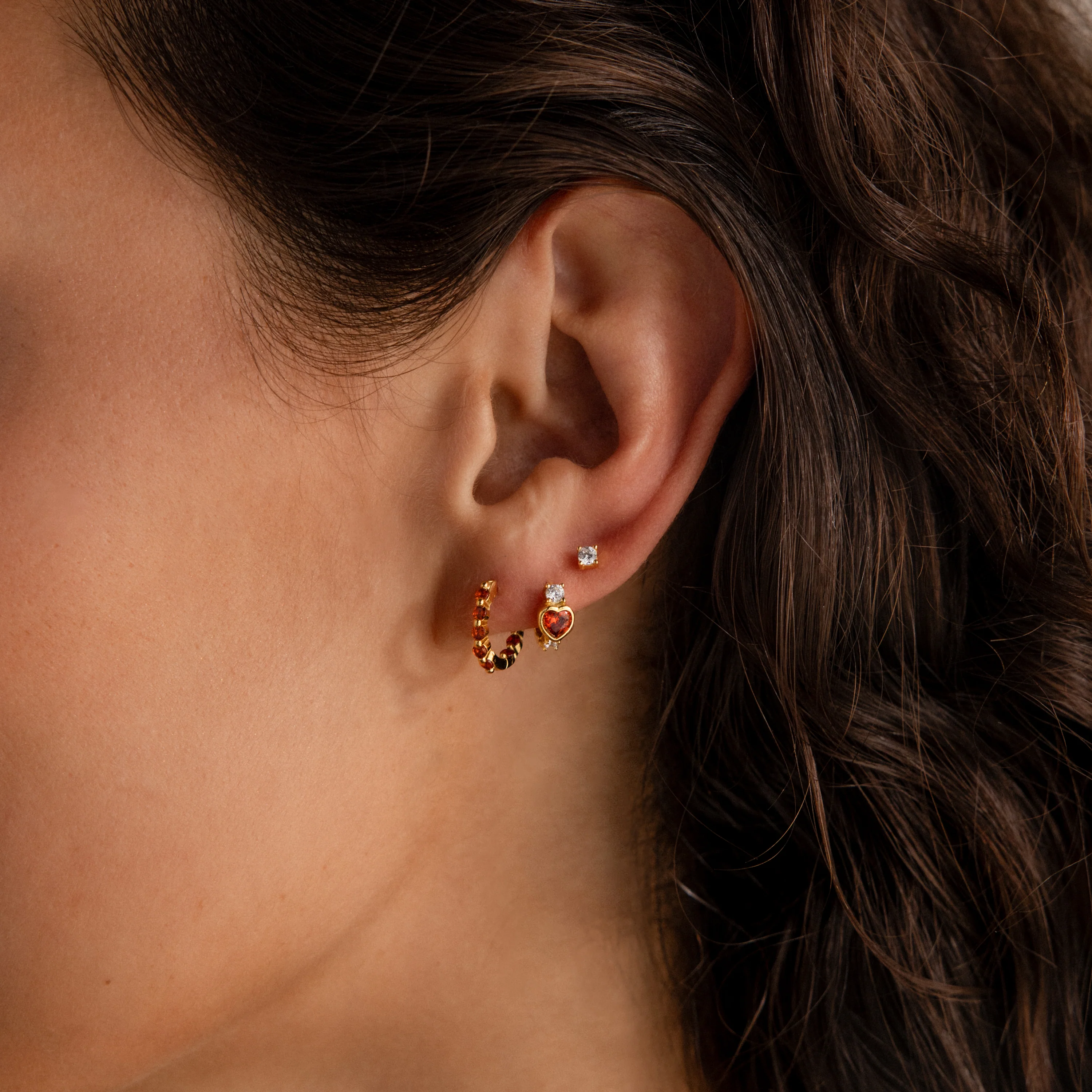 Ruby Heart Hoops