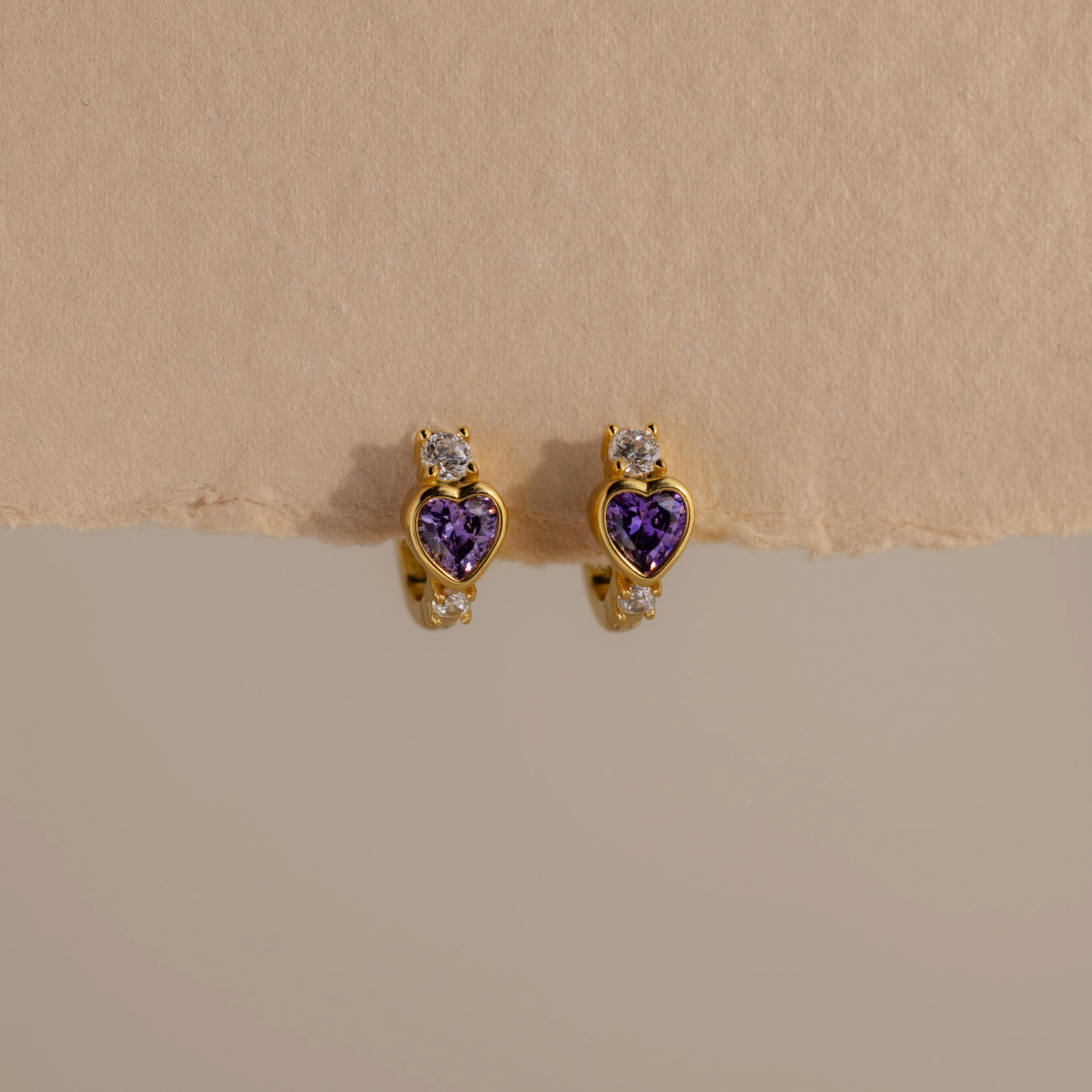 Amethyst Heart Hoops