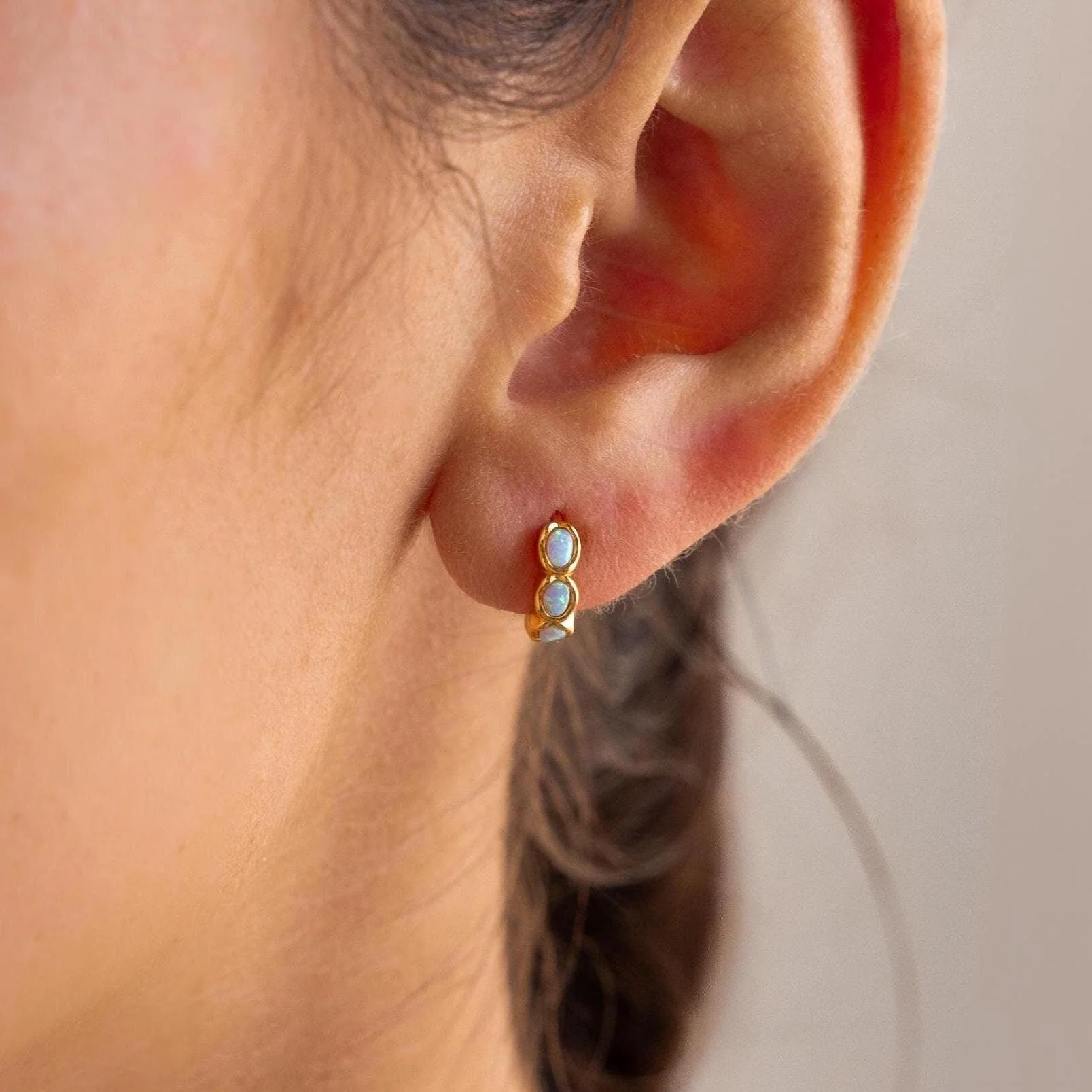 Blue Opal Beaded Huggies - Image 2