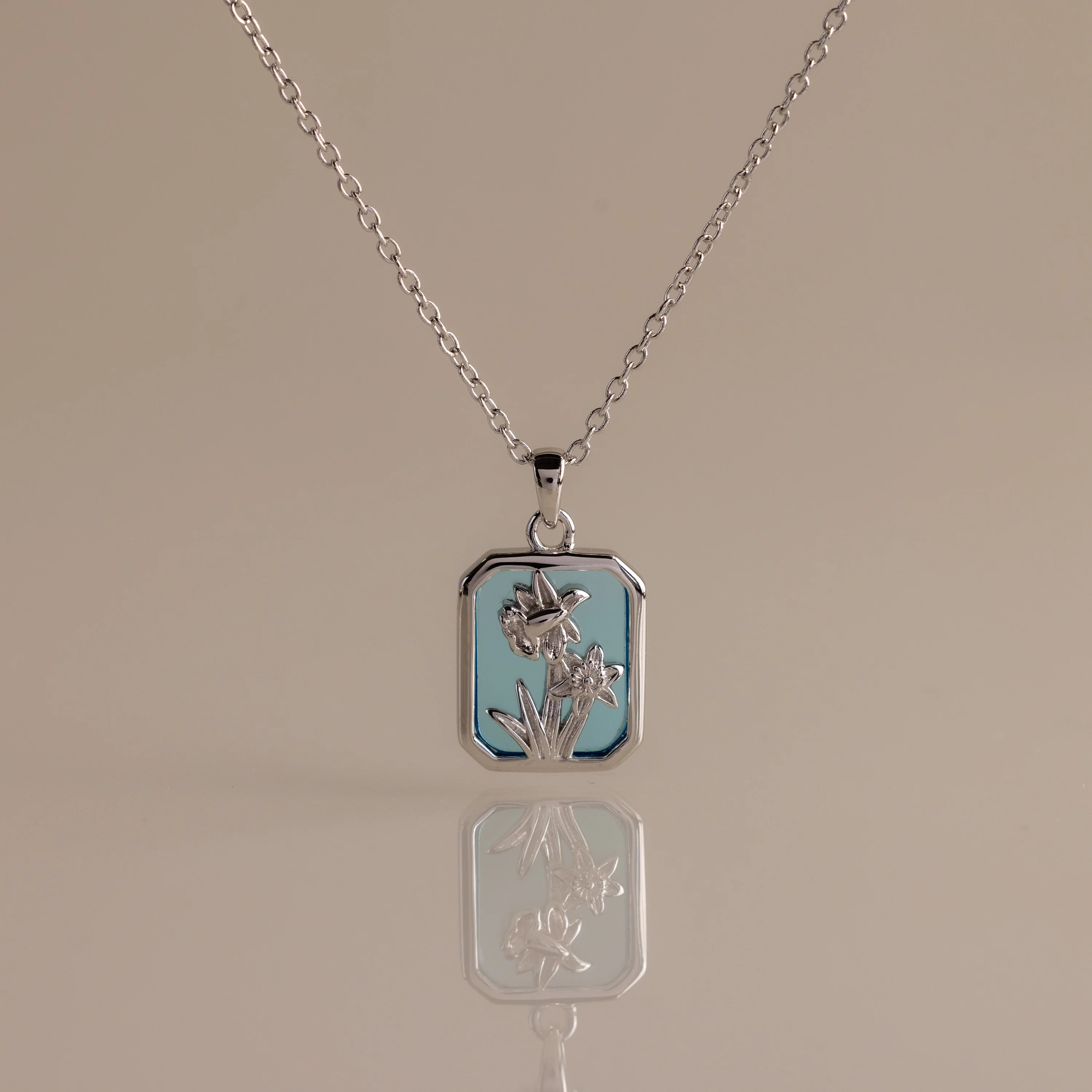 Blue Zircon Birth Flower Charm Necklace - Image 3