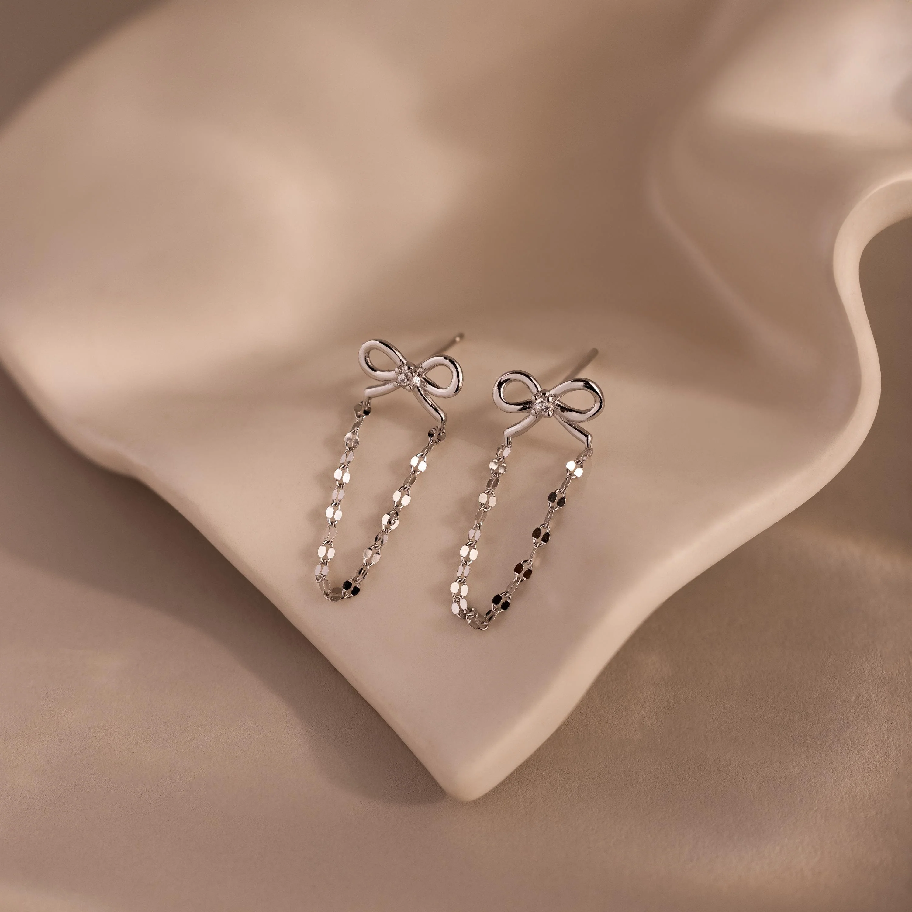 Bow Chain Studs in Silver - Image 3