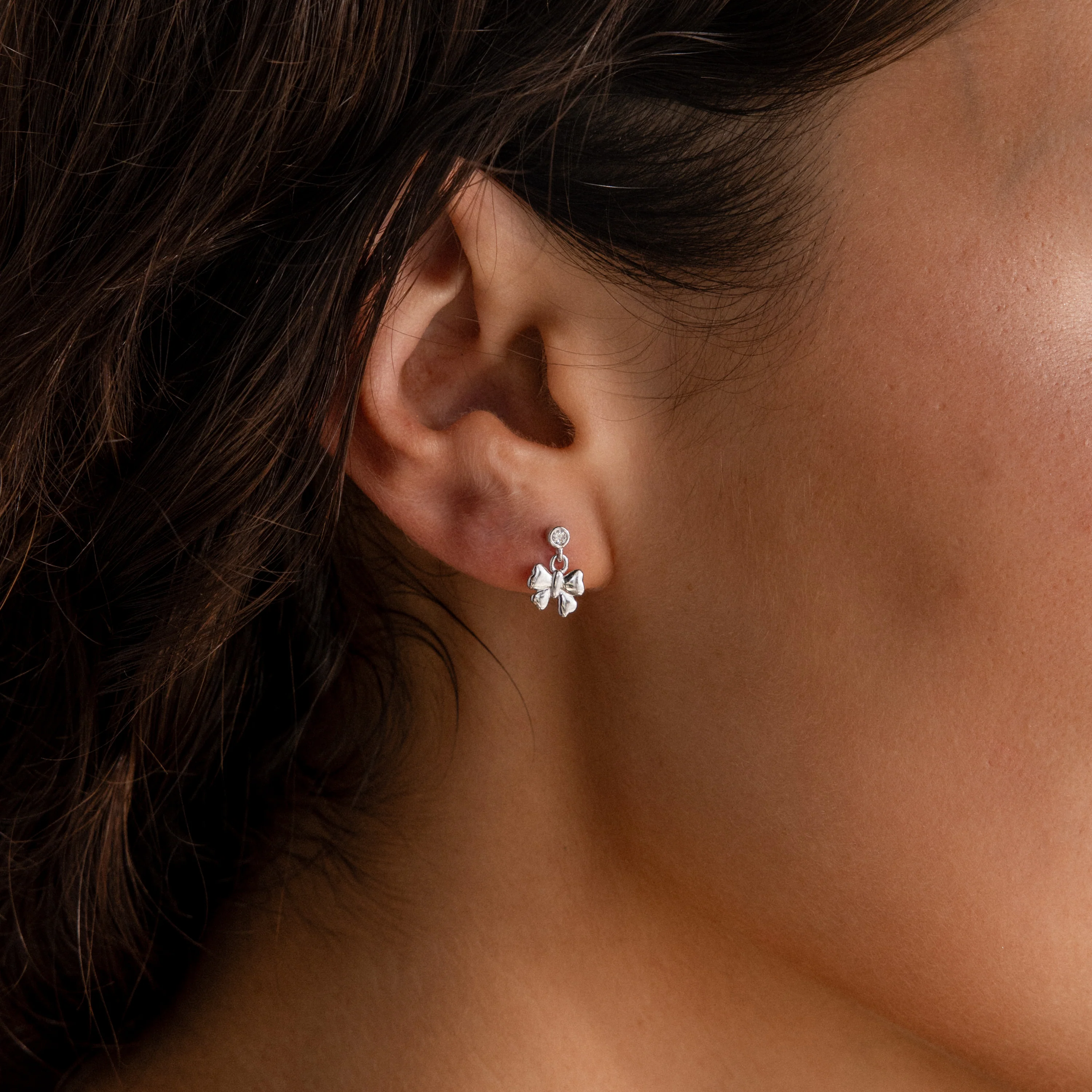 Bow Drop Studs in Silver - Image 2